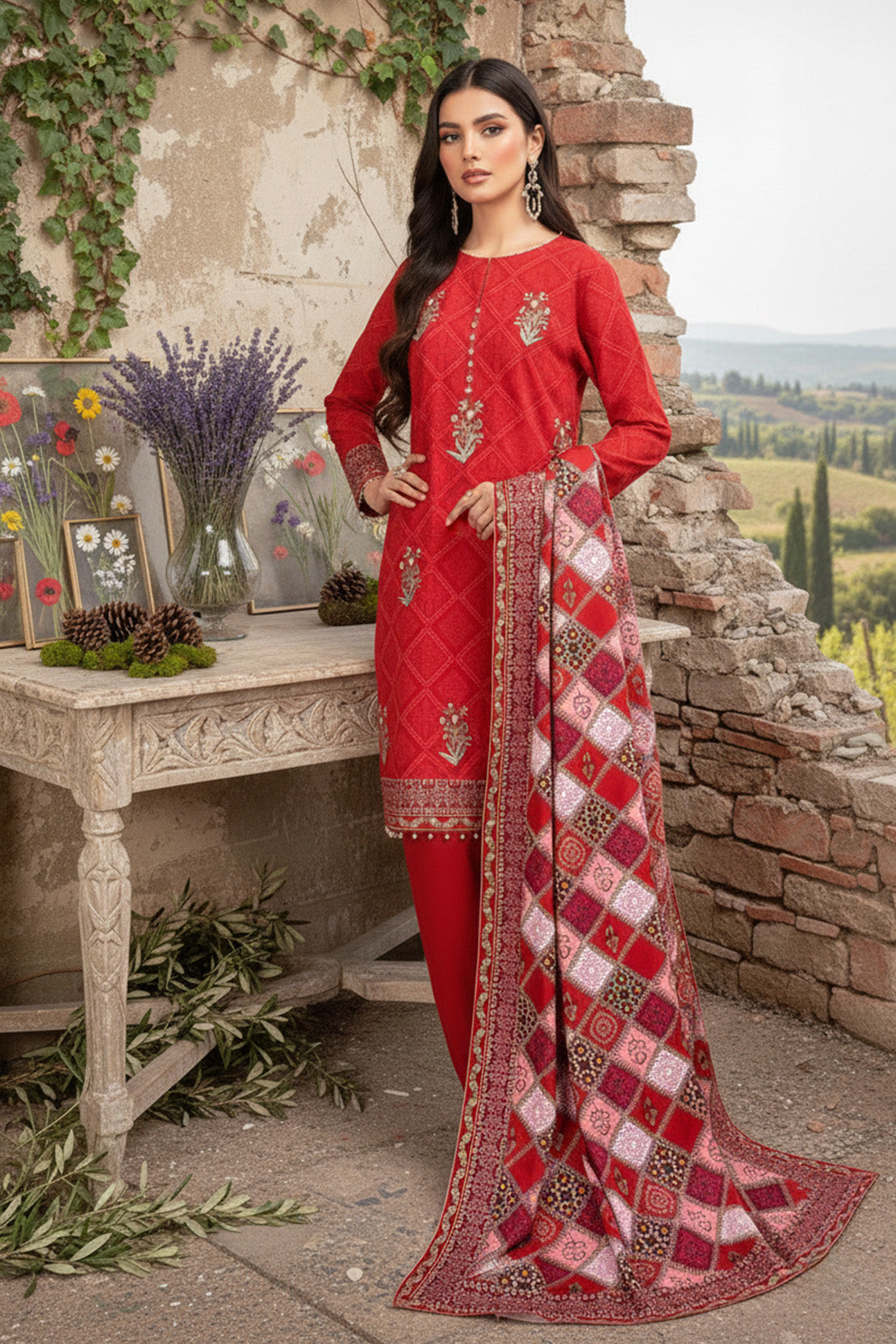 Embroidered - 3 Pc Khaddar Suit