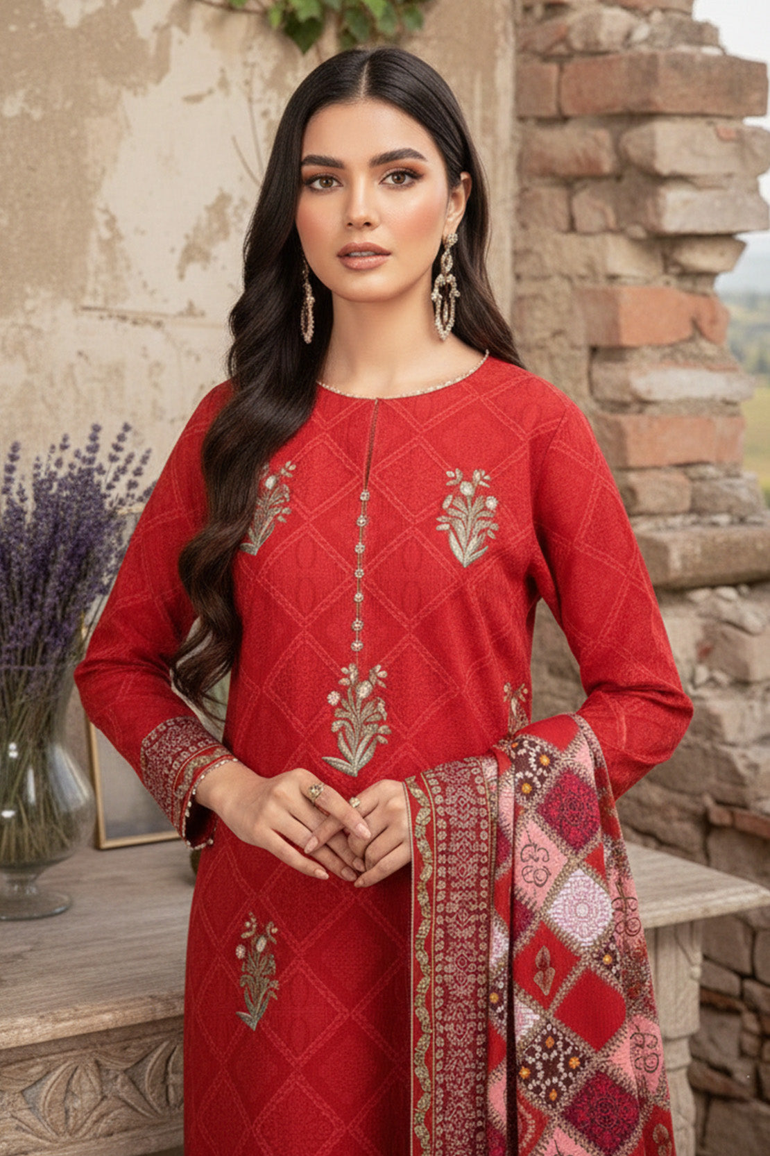 Embroidered - 3 Pc Khaddar Suit
