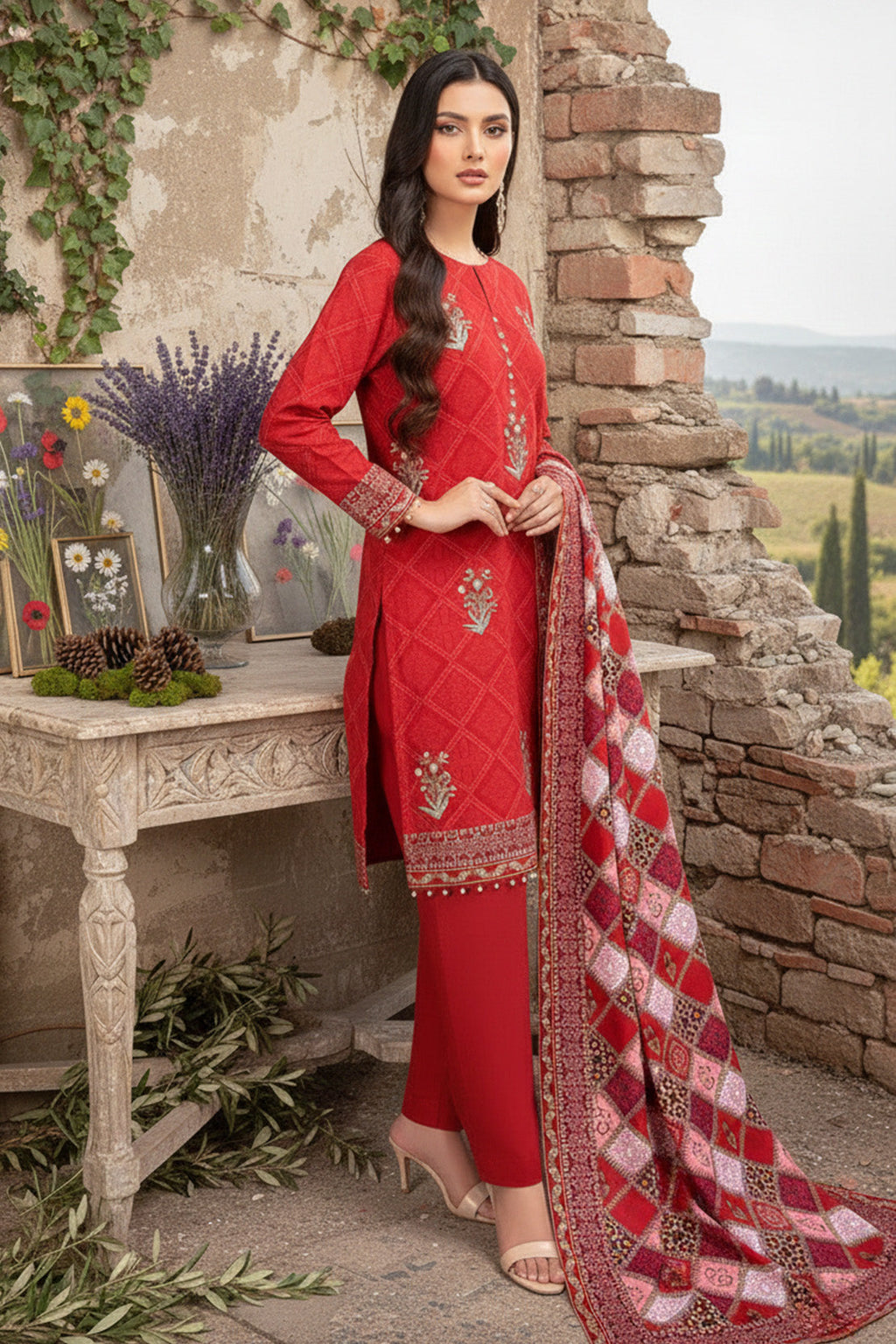 Embroidered - 3 Pc Khaddar Suit