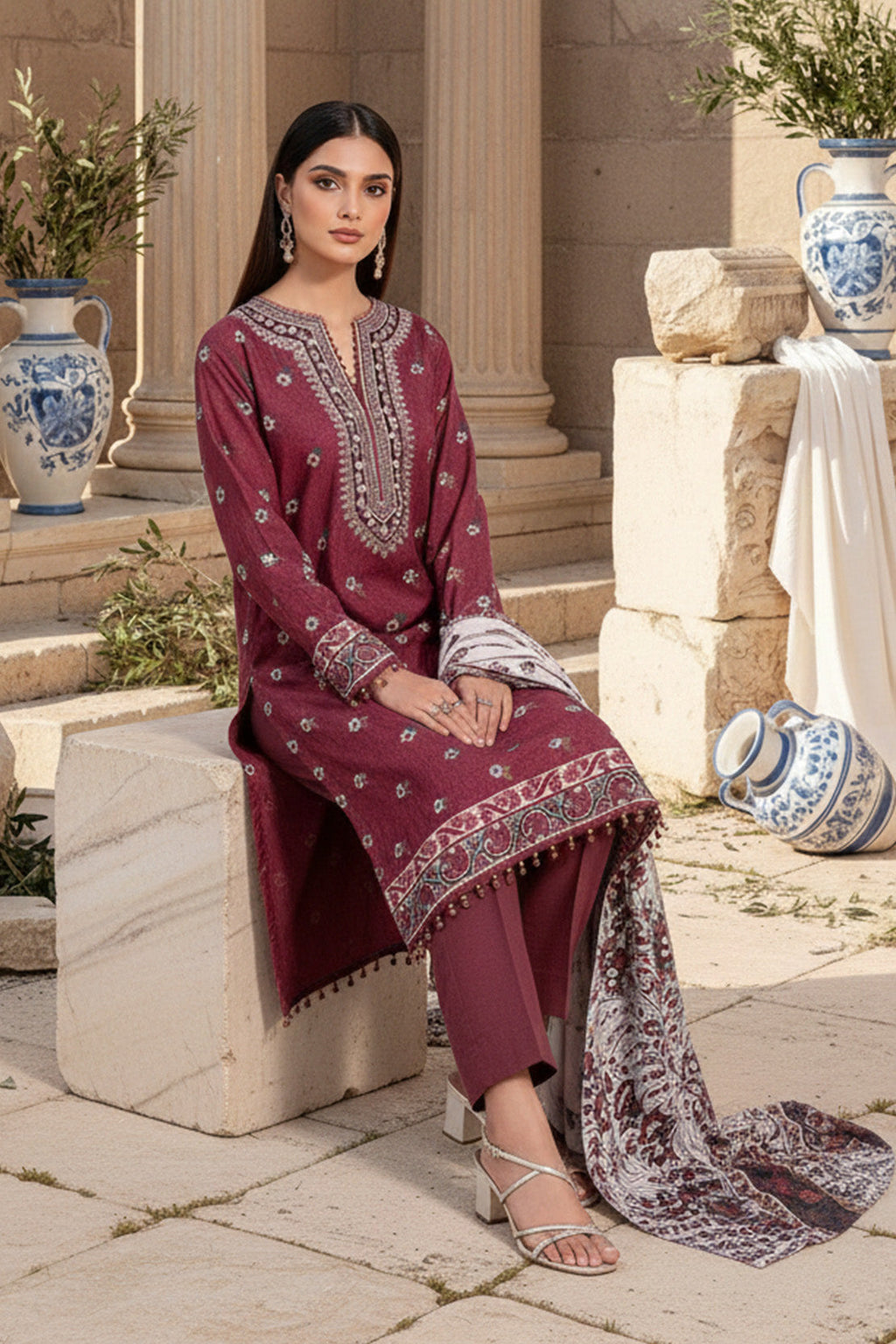 Embroidered - 3 Pc Khaddar Suit
