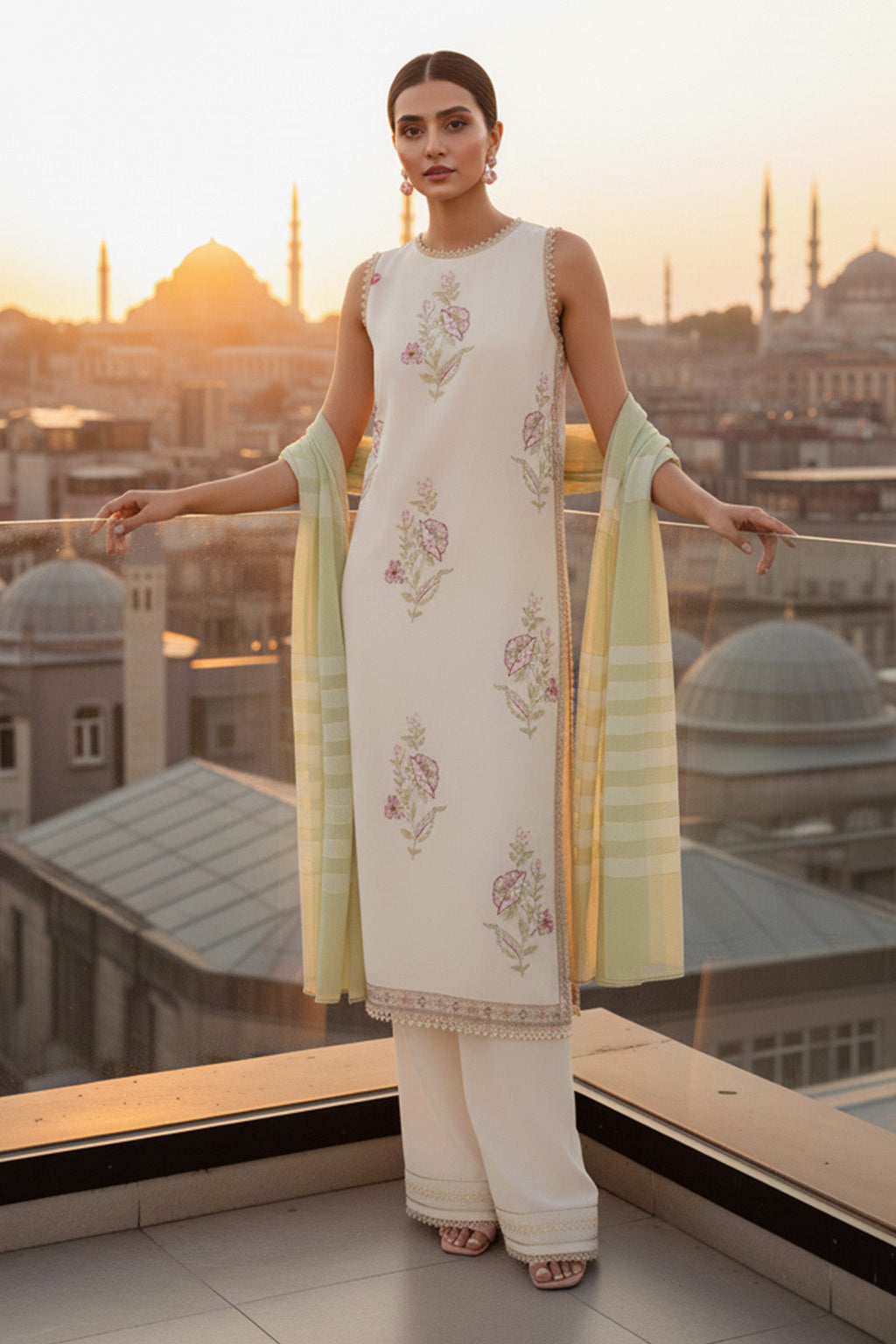 Embroidered - 3 Pc Lawn Suit (Dyed Yarn Dupatta)
