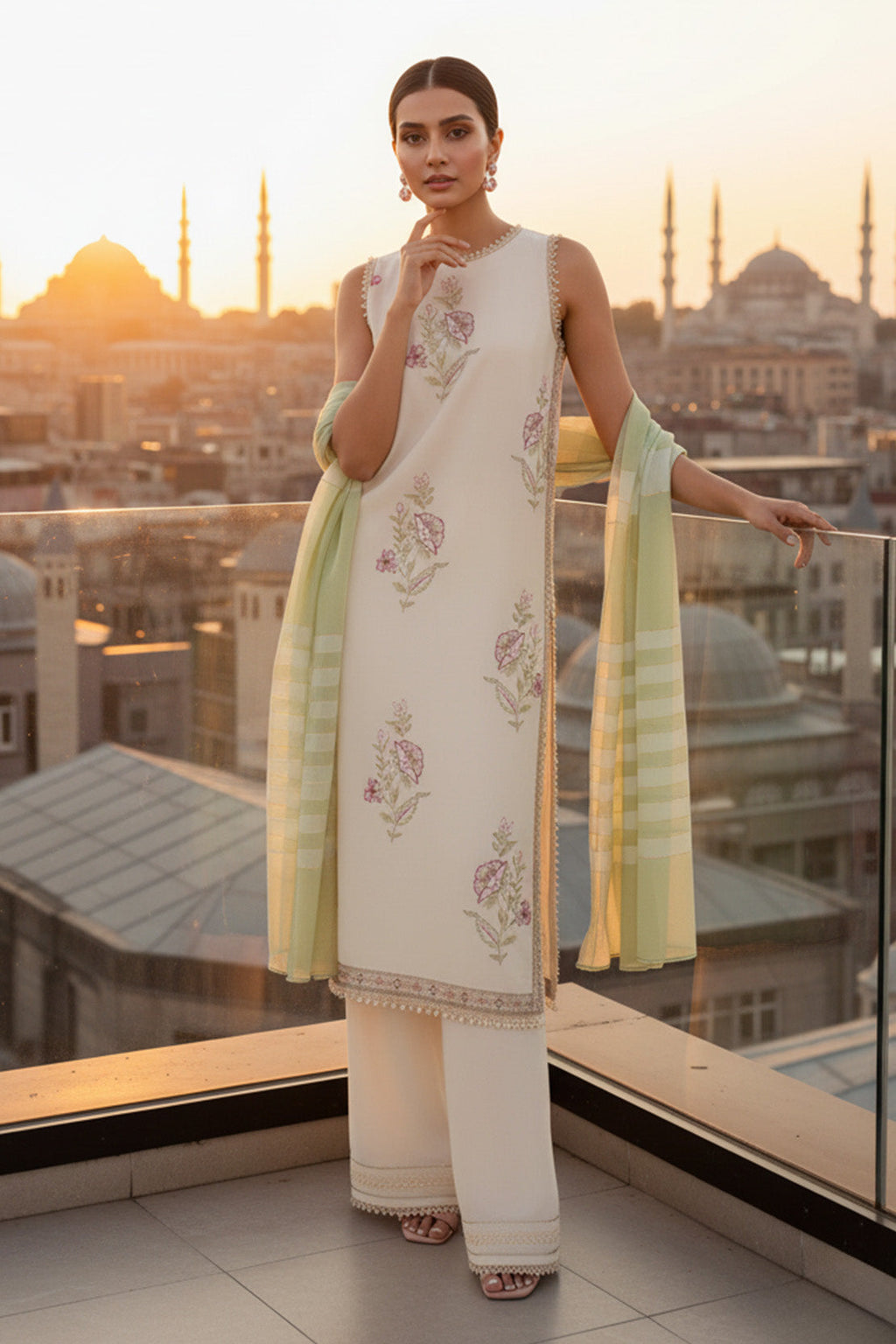 Embroidered - 3 Pc Lawn Suit (Dyed Yarn Dupatta)