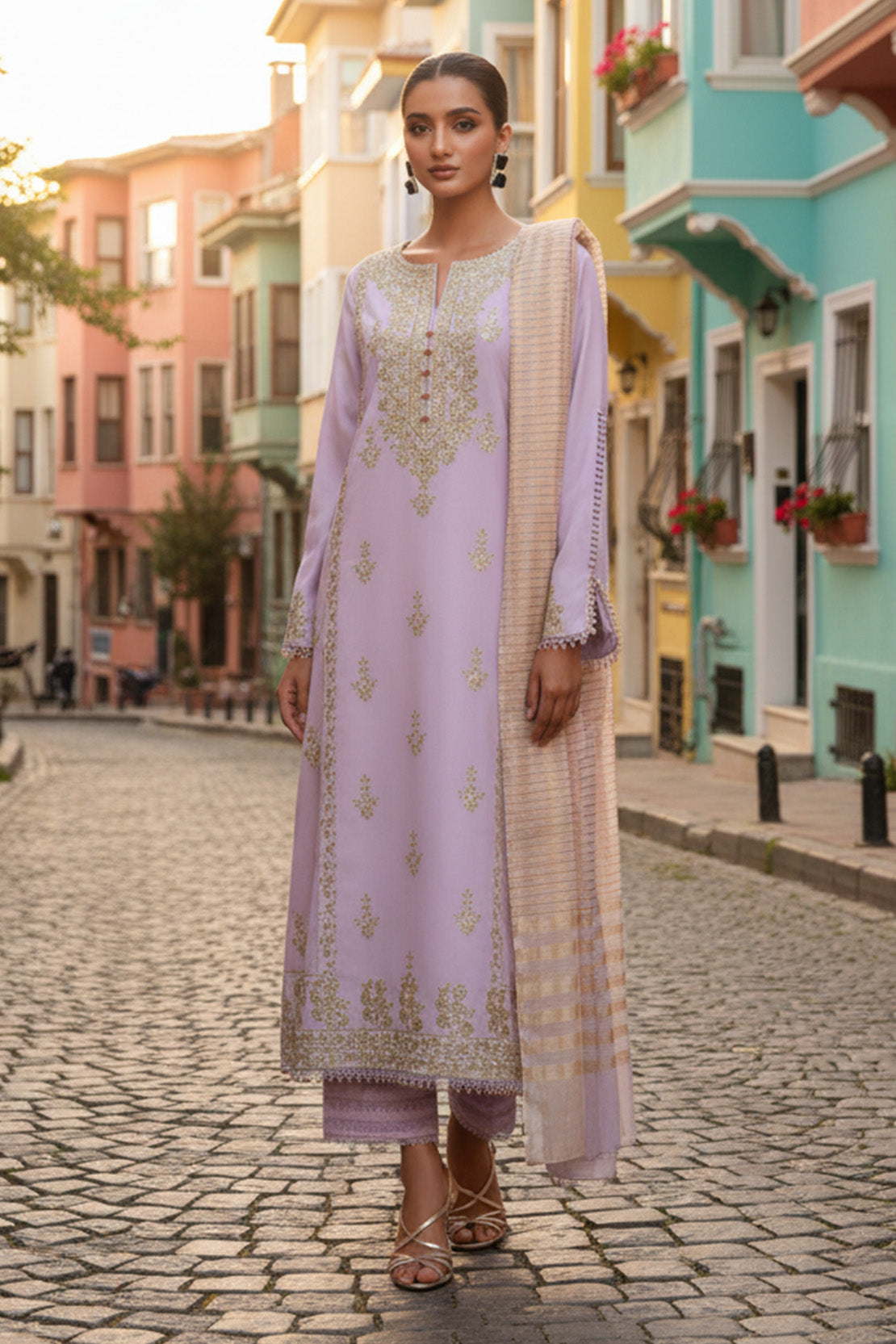 Embroidered - 3 Pc Lawn Suit (Dyed Yarn Dupatta)