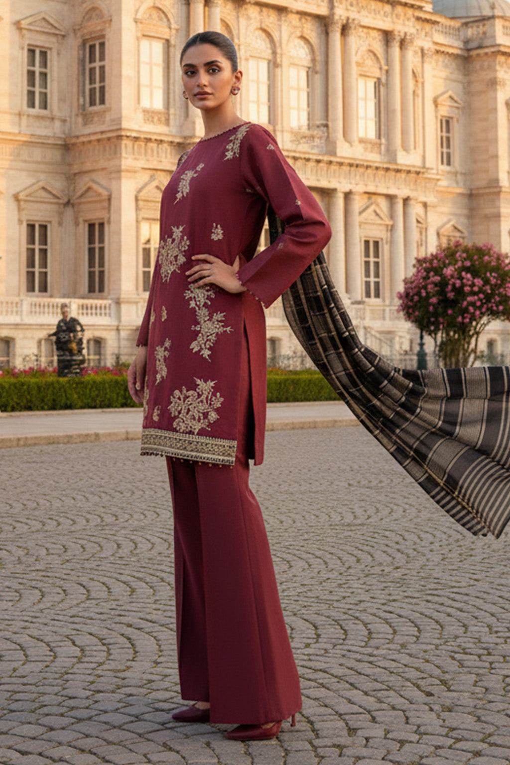 Embroidered - 3 Pc Lawn Suit (Dyed Yarn Dupatta)