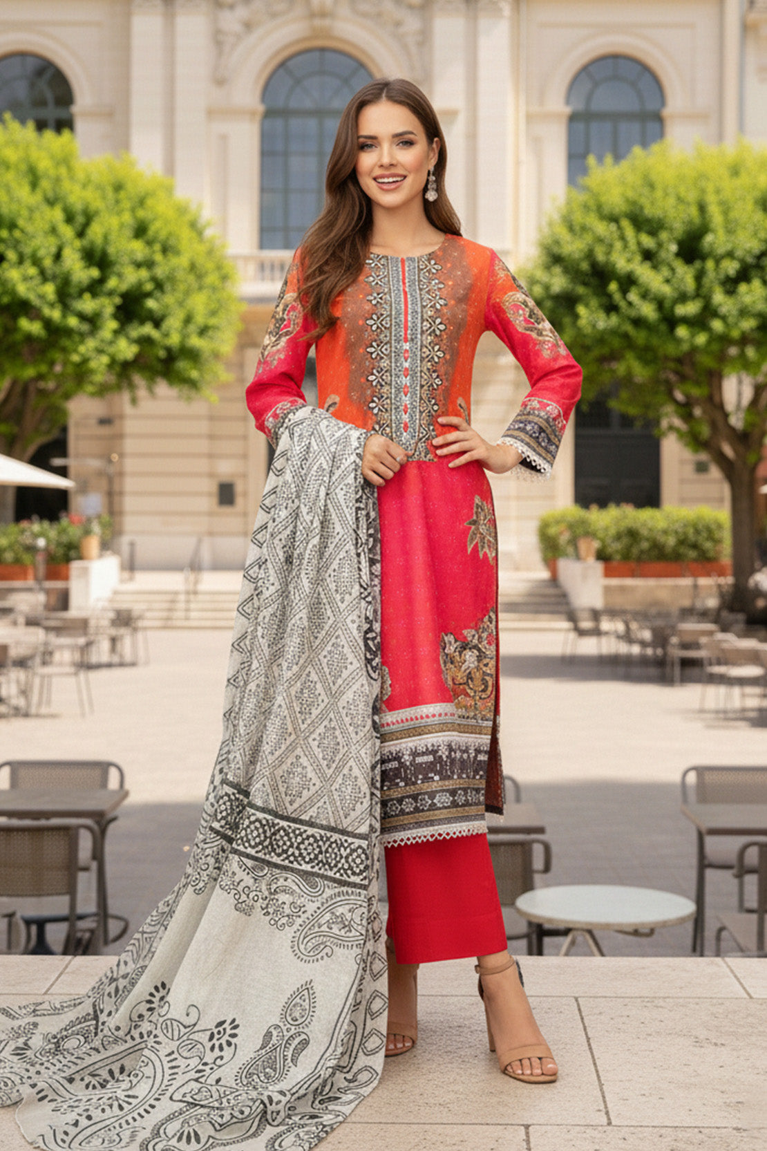 Embroidered - 2 Pc Slub Karandi Suit