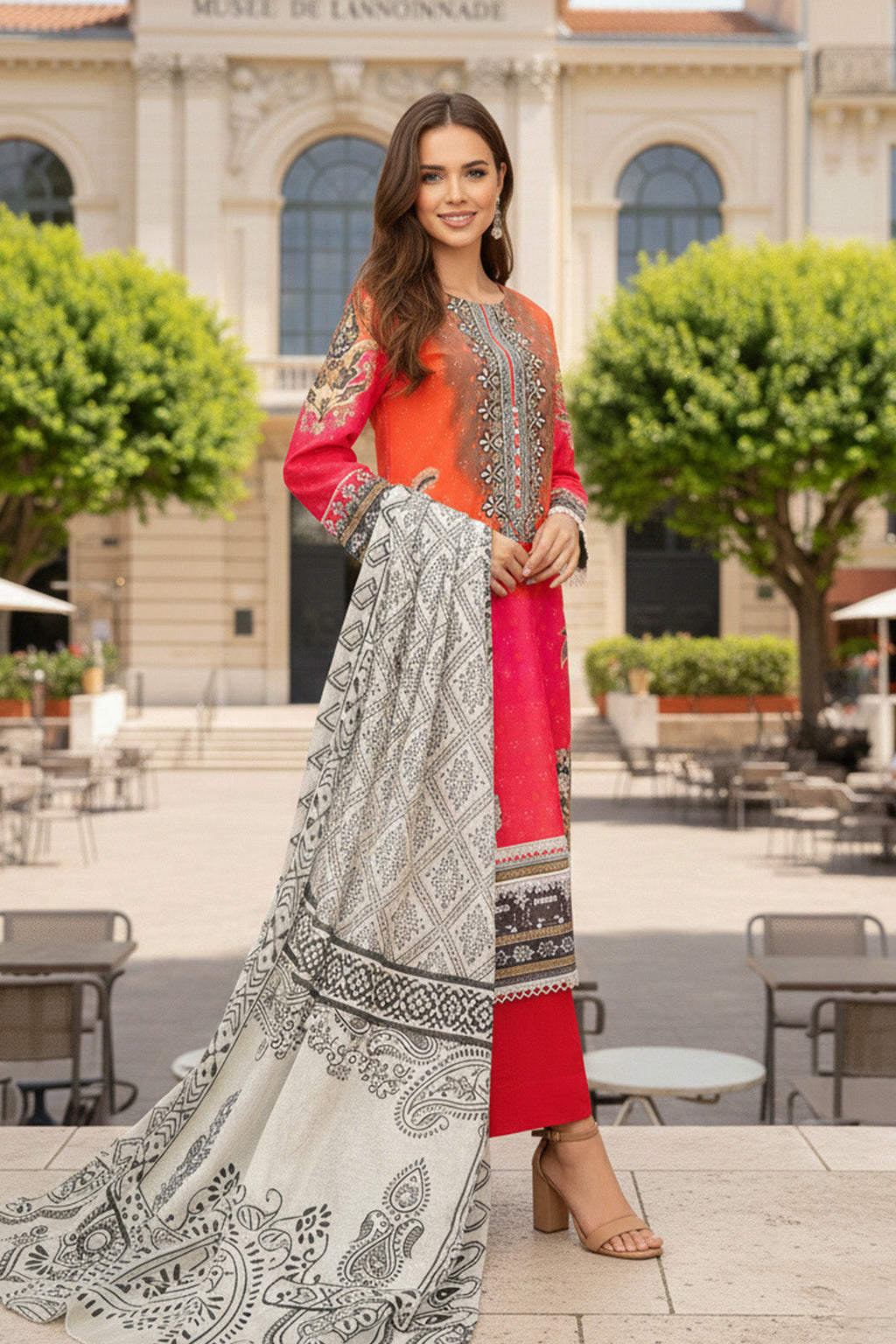 Embroidered - 2 Pc Slub Karandi Suit