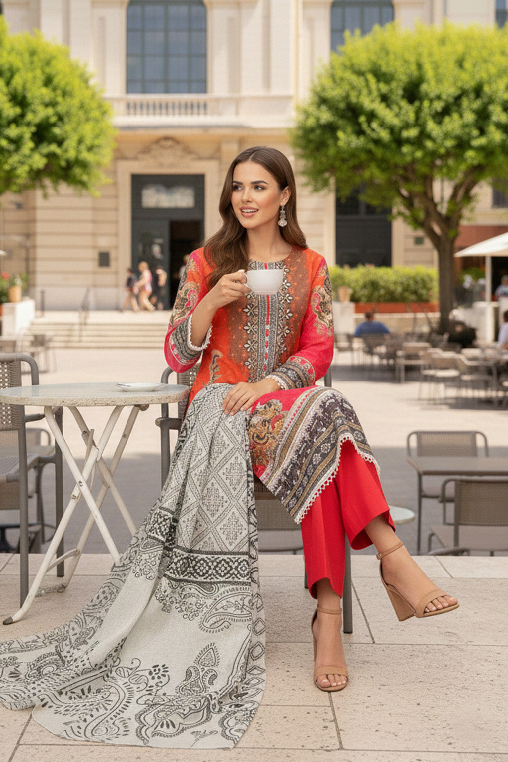 Embroidered - 2 Pc Slub Karandi Suit