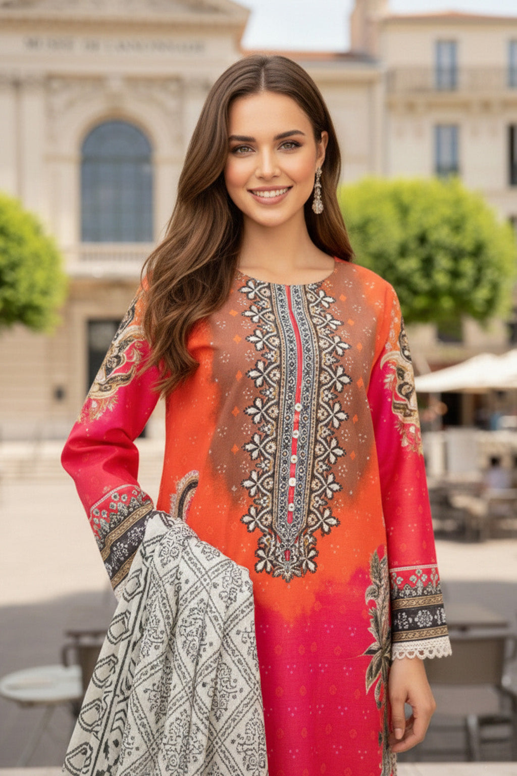 Embroidered - 2 Pc Slub Karandi Suit