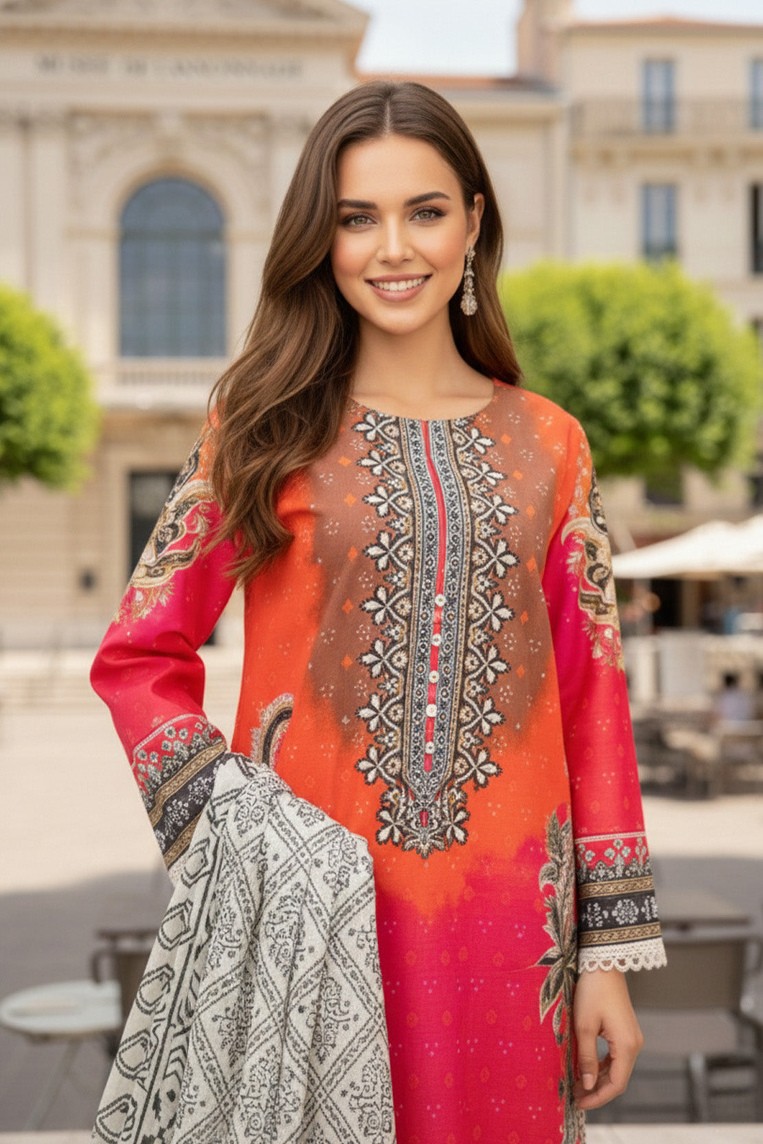 Embroidered - 2 Pc Slub Karandi Suit