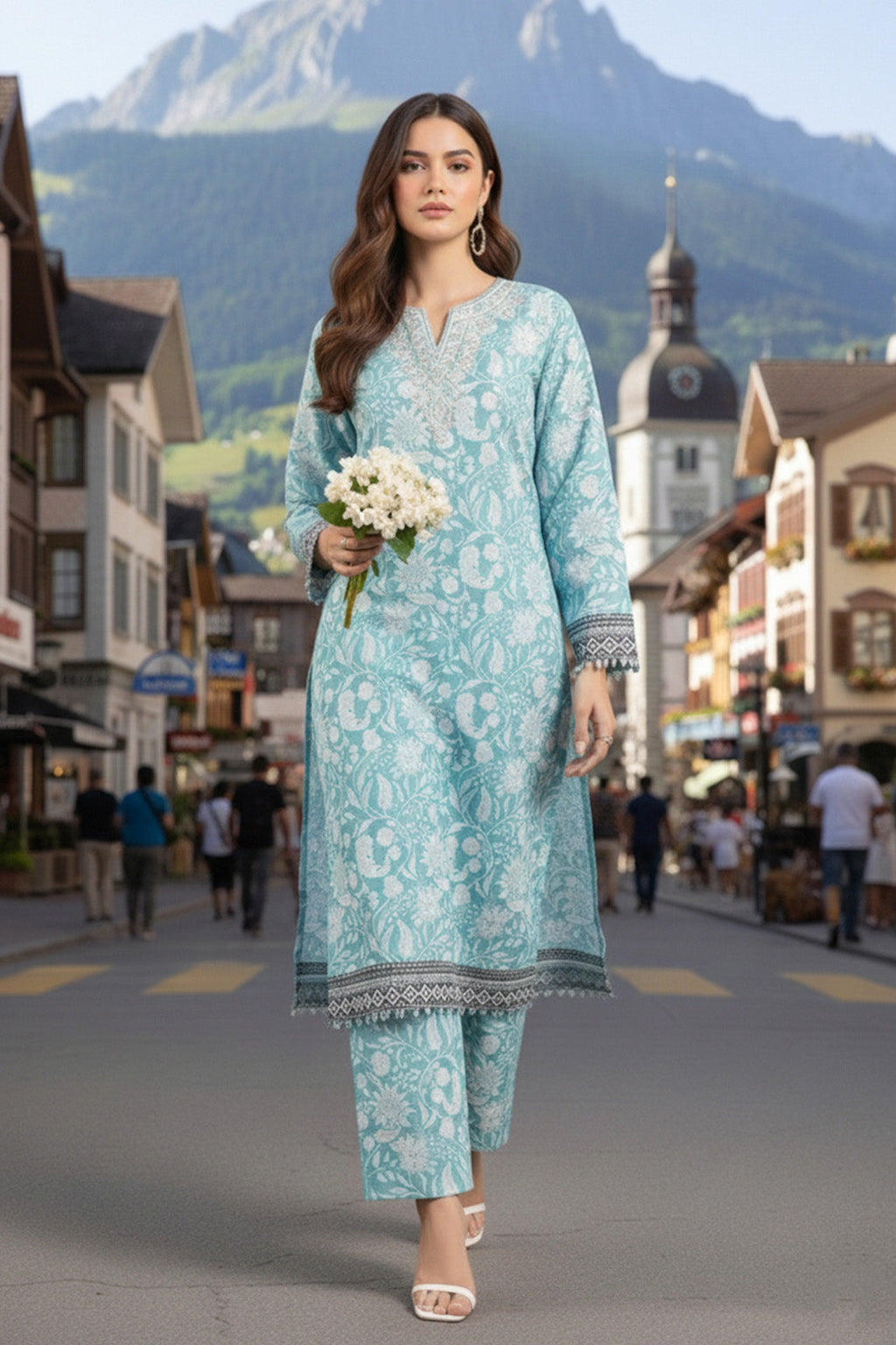 Embroidered - 2 Pc Slub Karandi Suit
