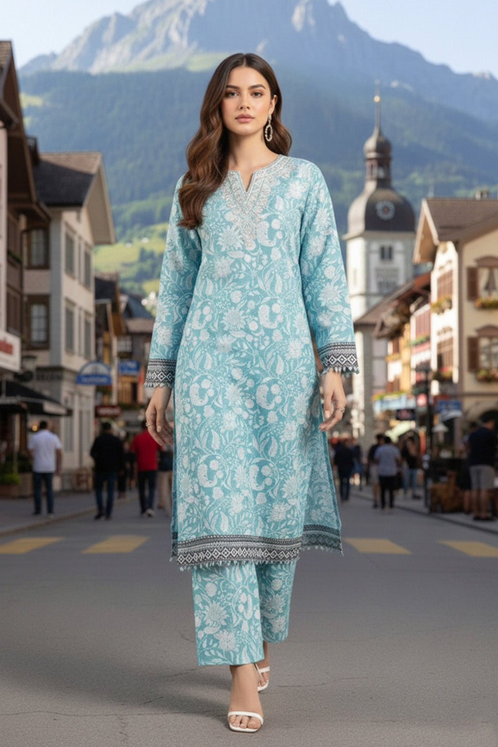 Embroidered - 2 Pc Slub Karandi Suit