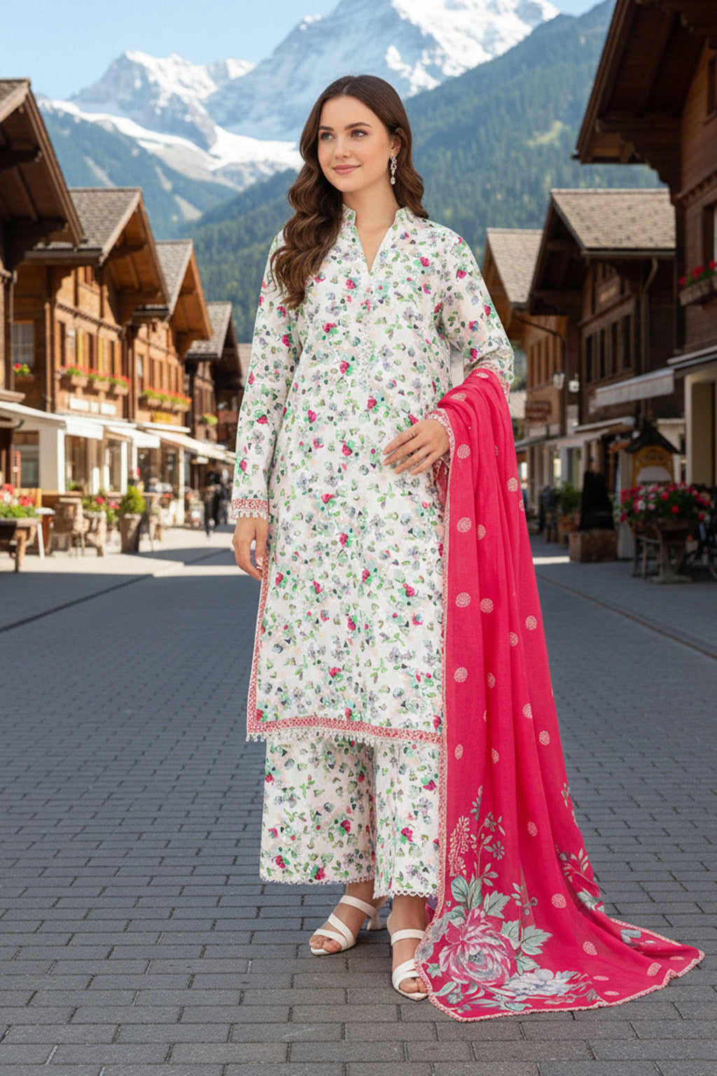 Printed - 3 Pc Slub Karandi Suit