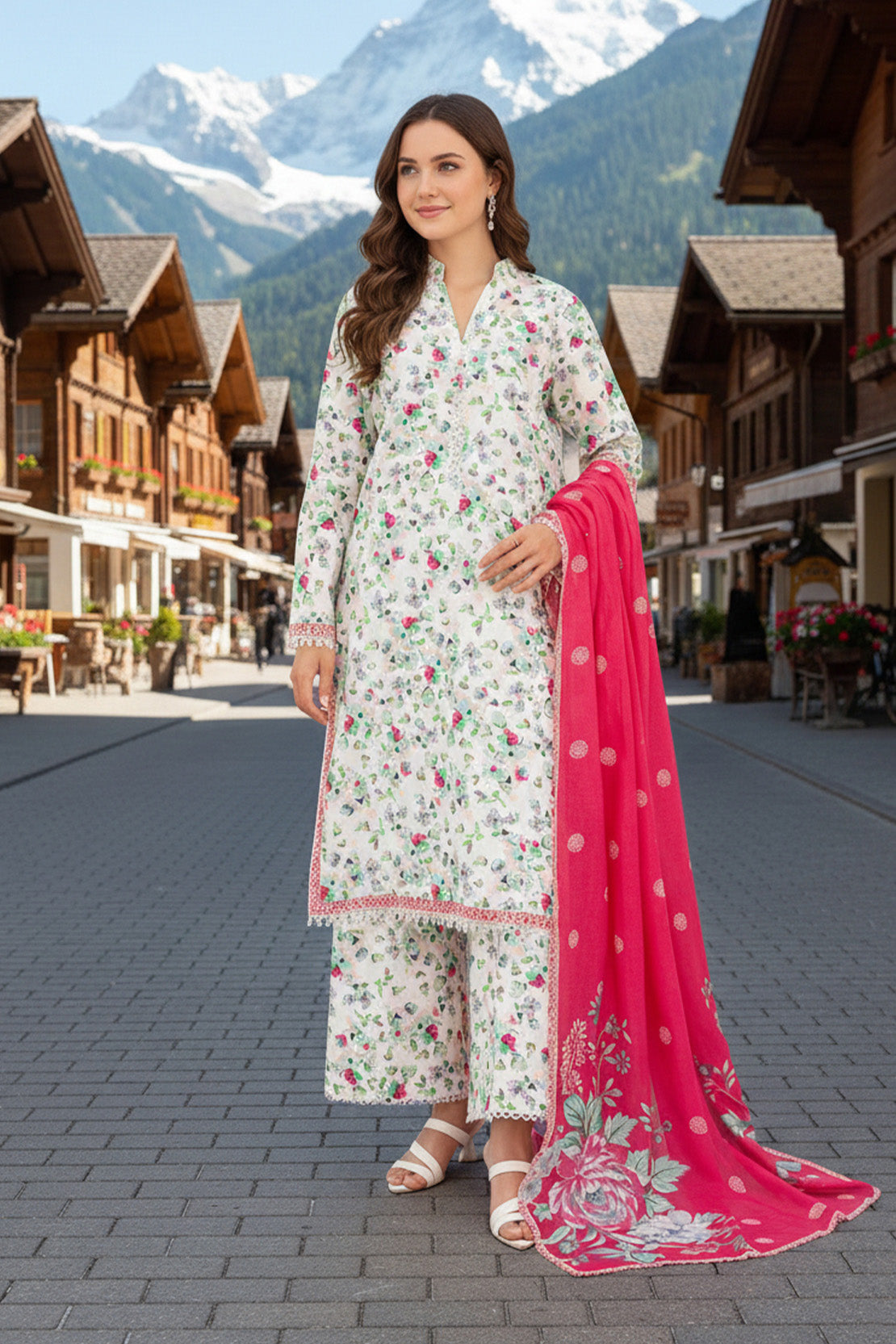 Printed - 3 Pc Slub Karandi Suit