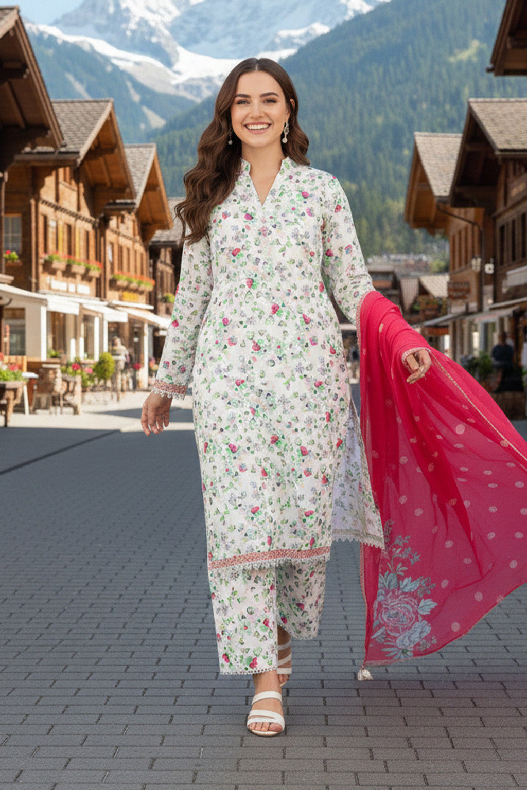 Printed - 3 Pc Slub Karandi Suit