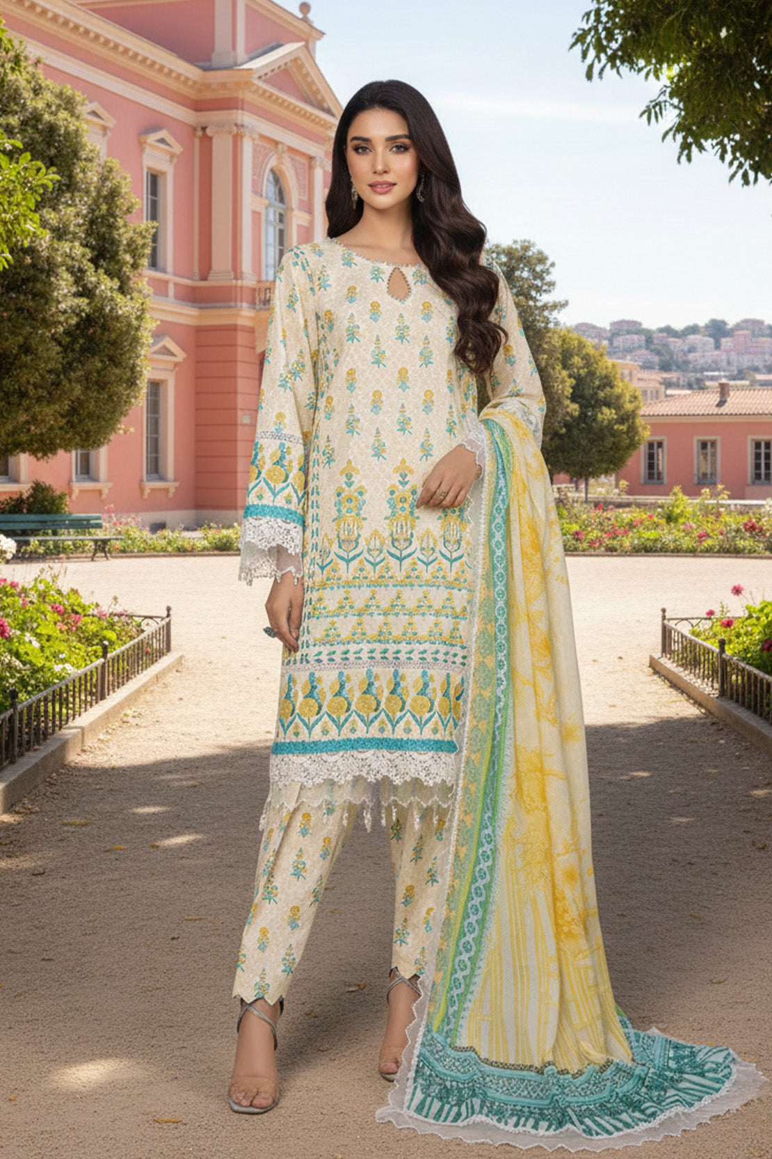 Printed - 3 Pc Slub Karandi Suit