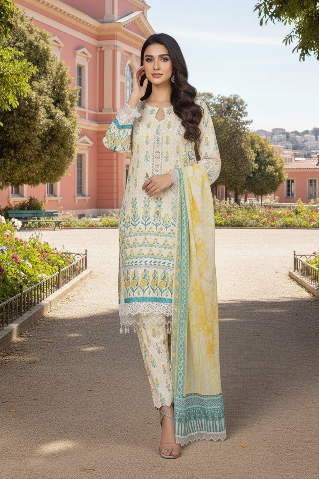 Printed - 3 Pc Slub Karandi Suit