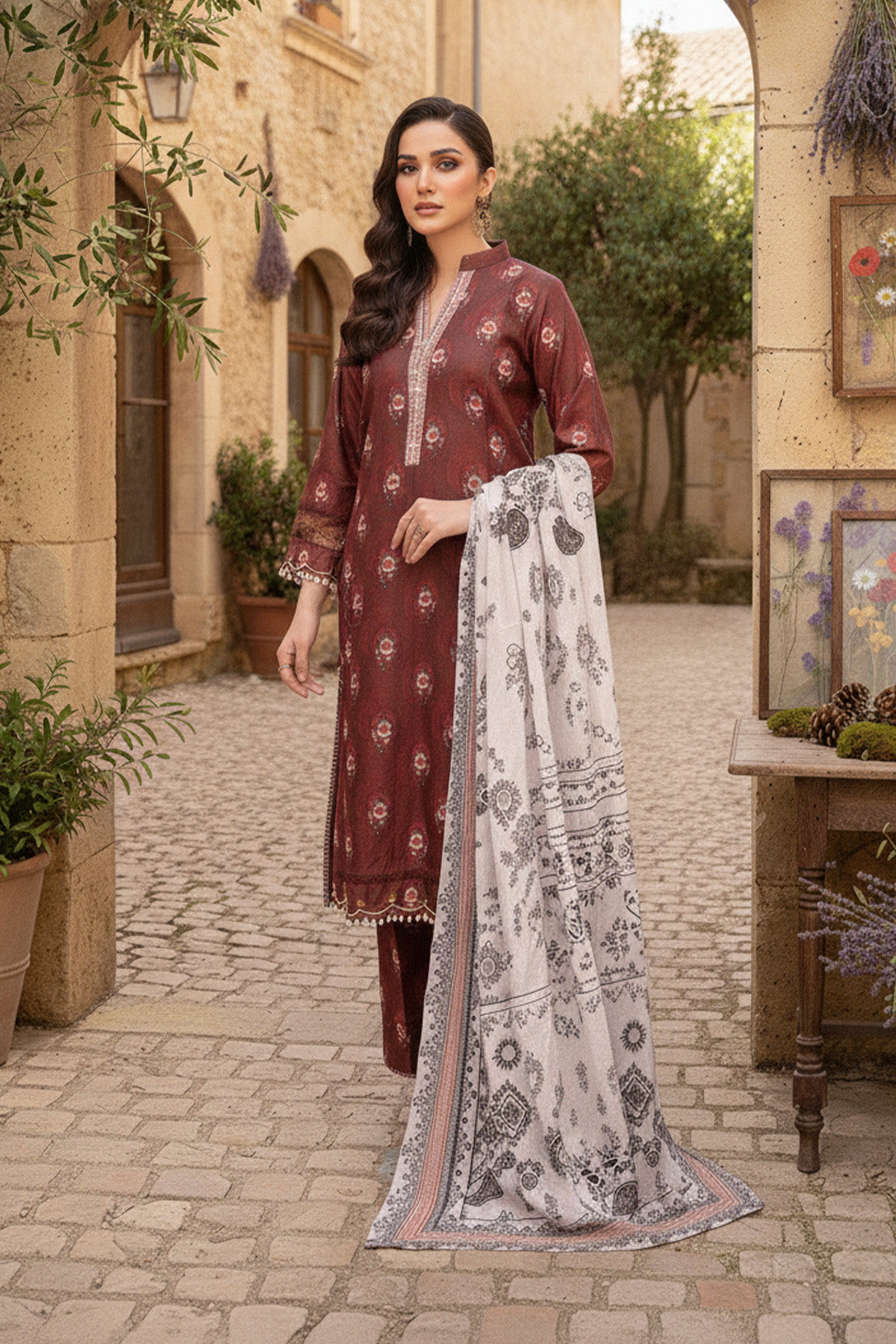 Printed - 3 Pc Slub Karandi Suit