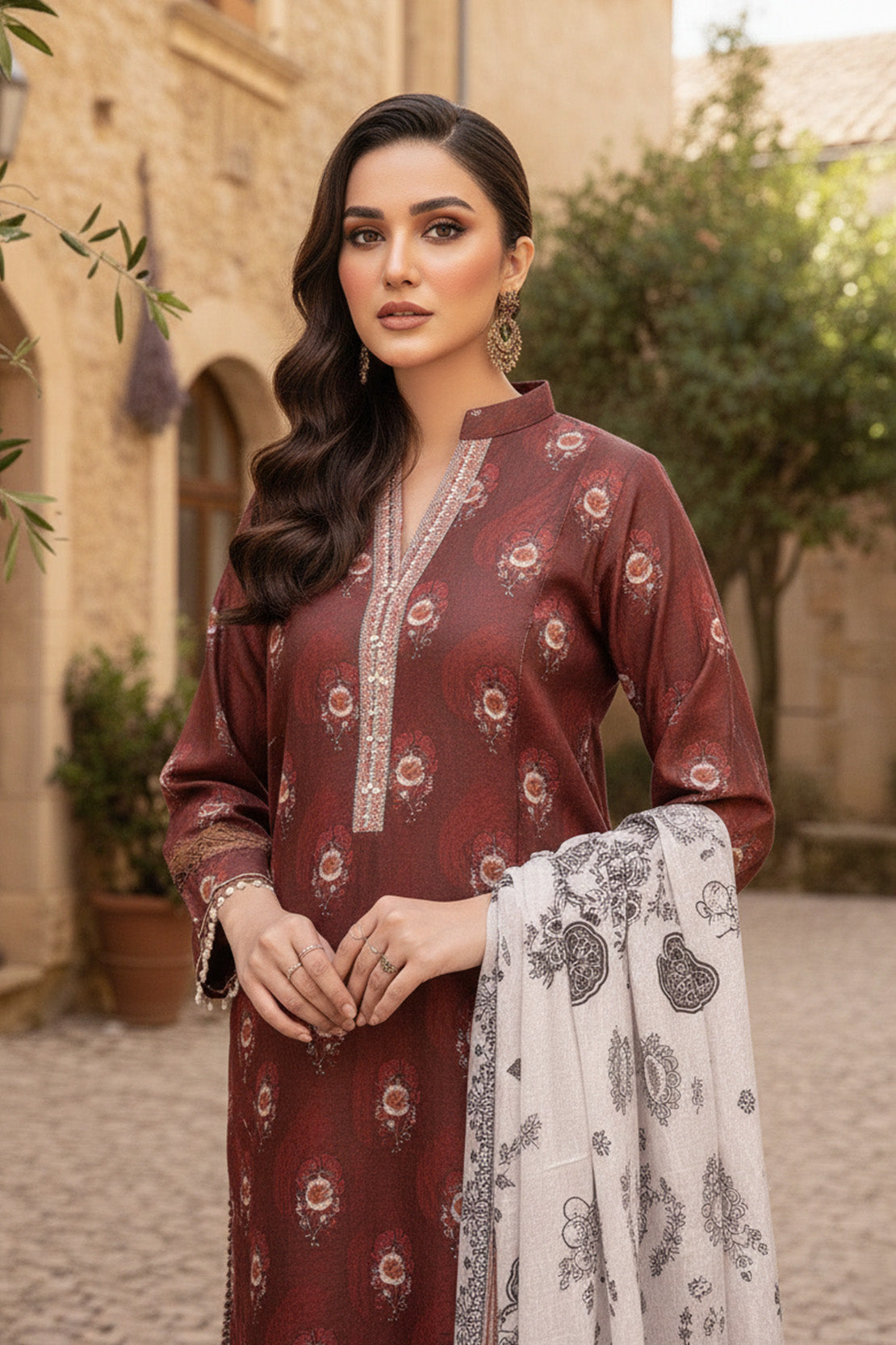 Printed - 3 Pc Slub Karandi Suit