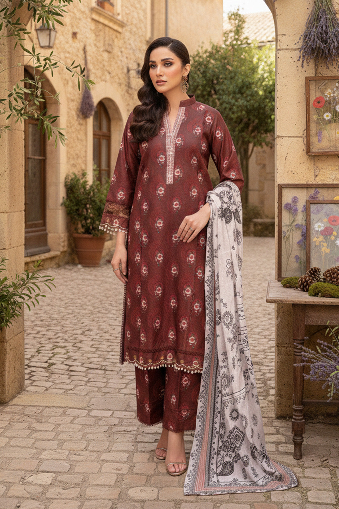 Printed - 3 Pc Slub Karandi Suit