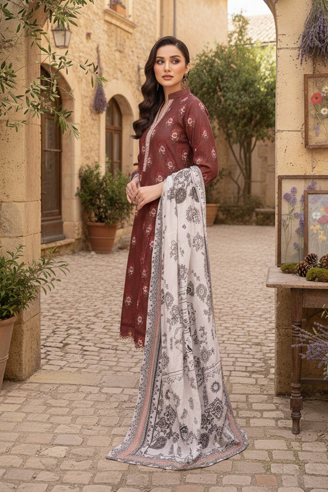 Printed - 3 Pc Slub Karandi Suit