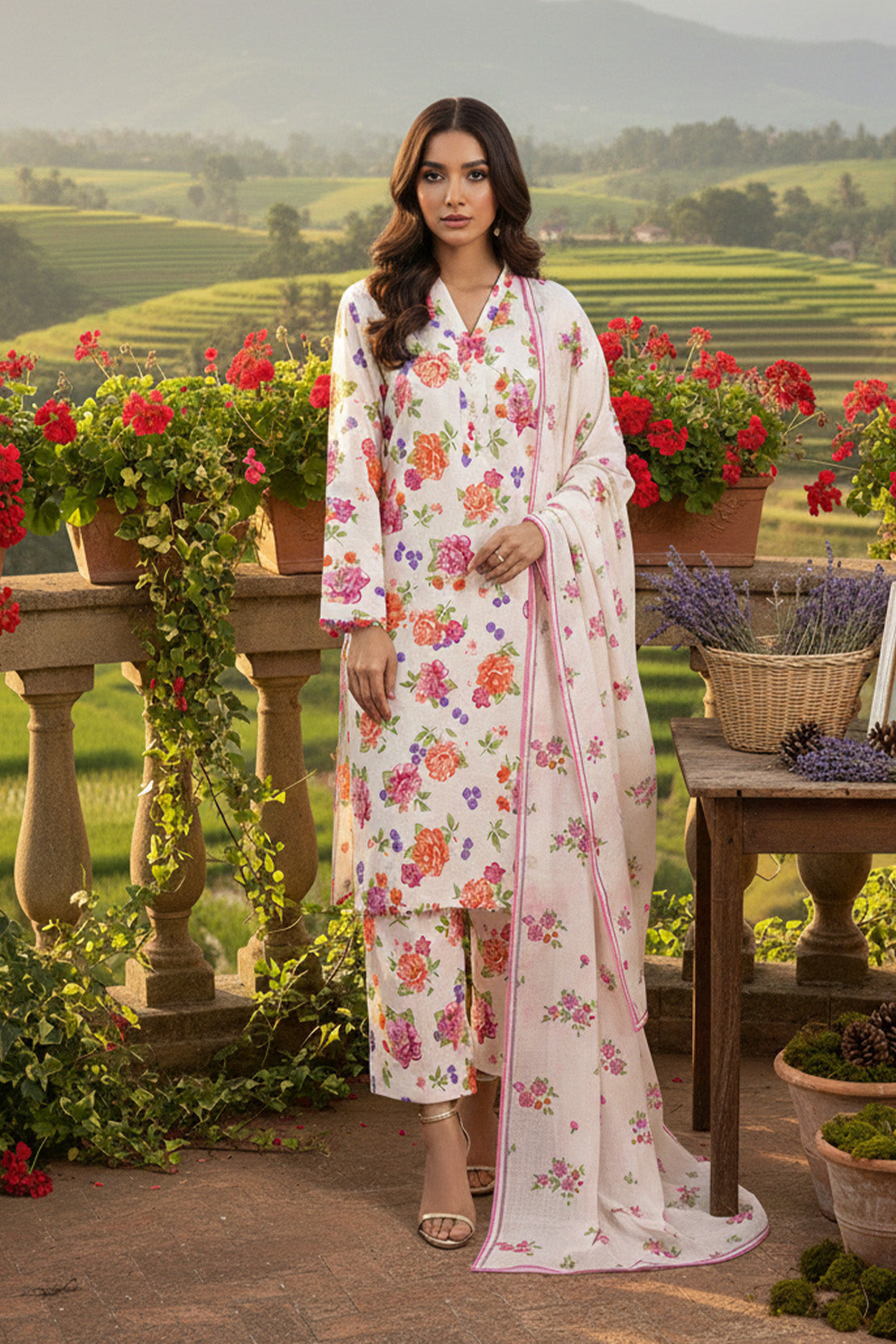 Printed - 3 Pc Slub Karandi Suit
