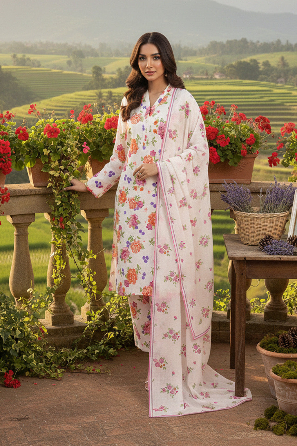 Printed - 3 Pc Slub Karandi Suit