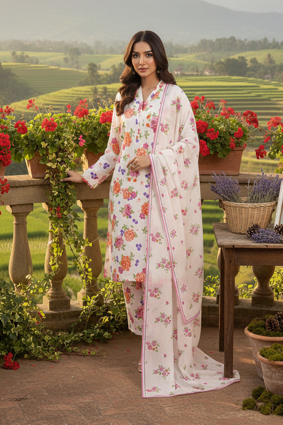 Printed - 3 Pc Slub Karandi Suit
