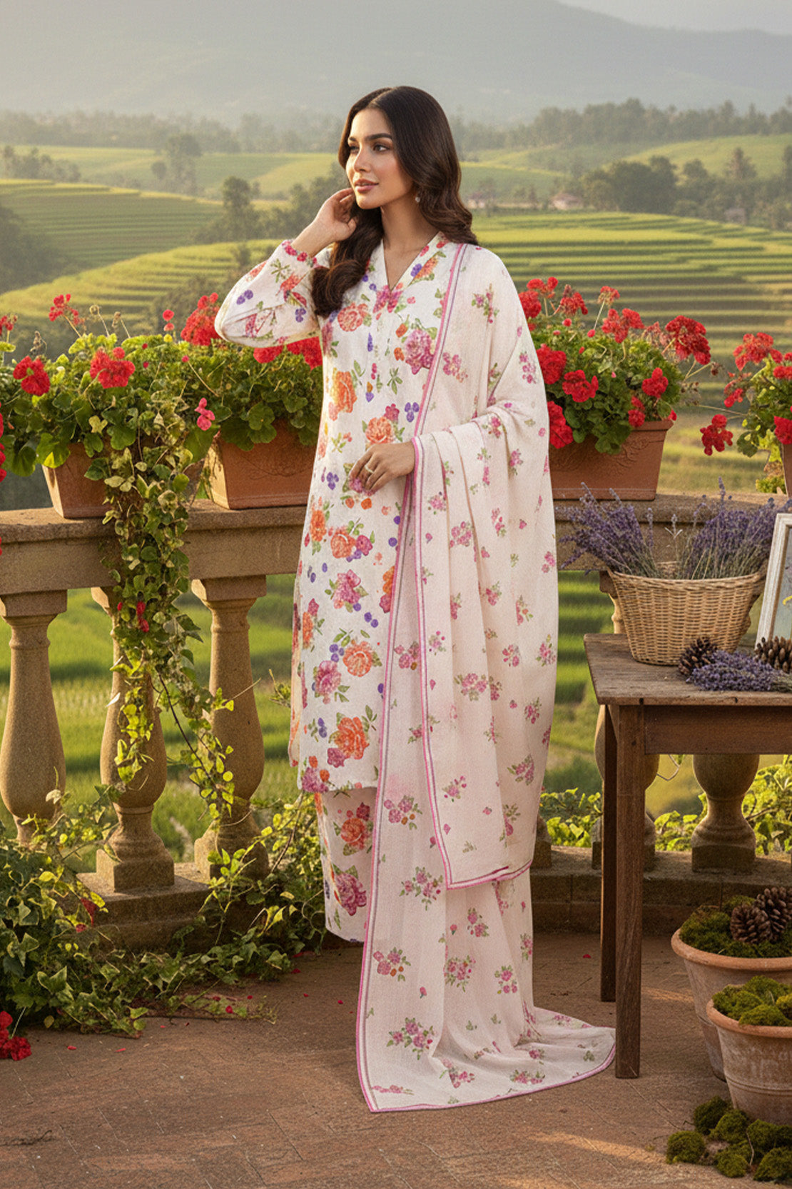 Printed - 3 Pc Slub Karandi Suit