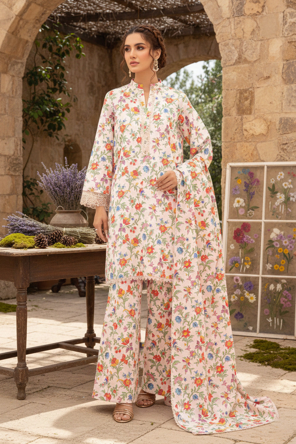 Printed - 3 Pc Slub Karandi Suit