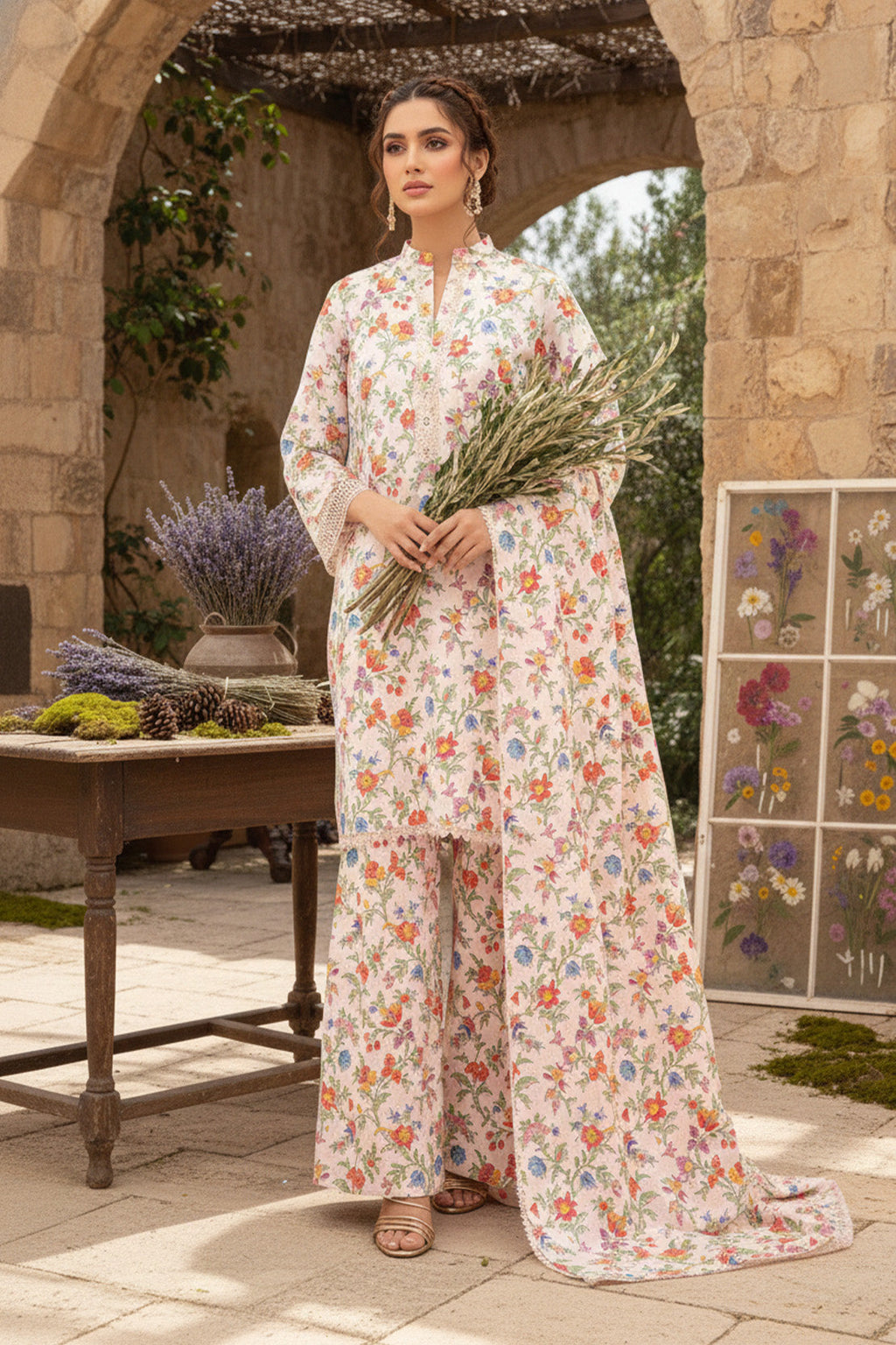 Printed - 3 Pc Slub Karandi Suit