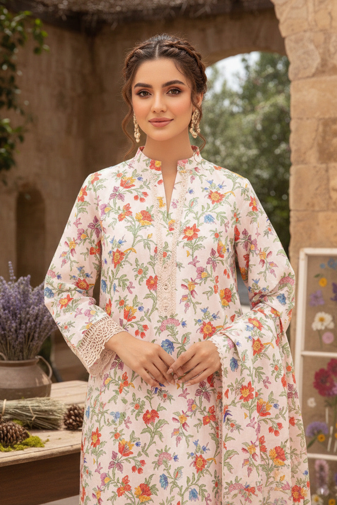 Printed - 3 Pc Slub Karandi Suit