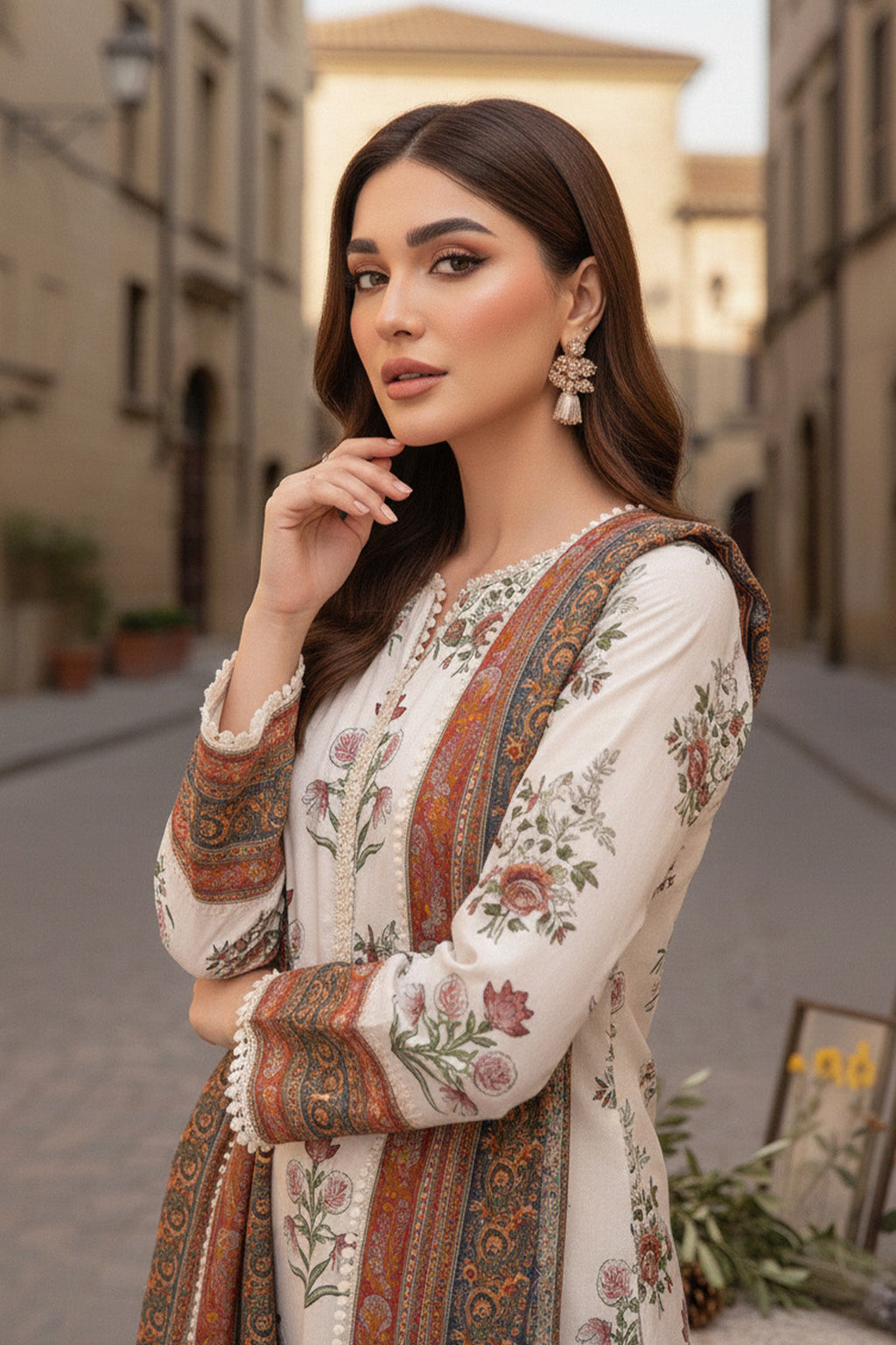 Printed - 3 Pc Slub Karandi Suit