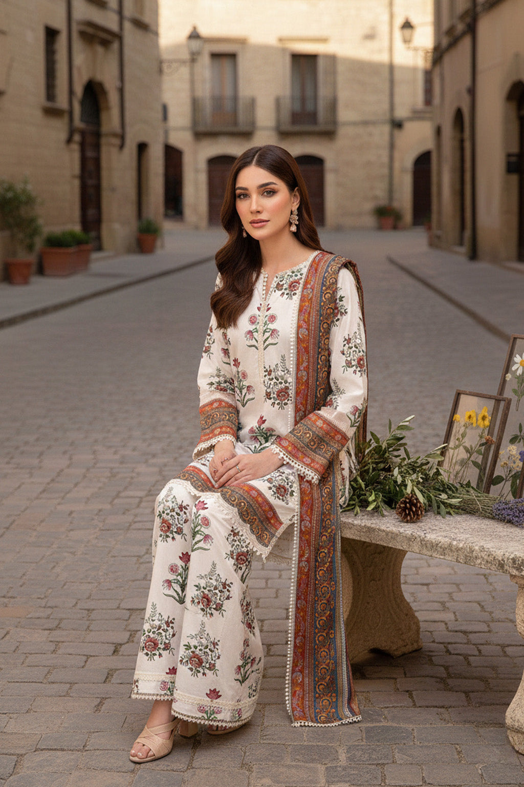 Printed - 3 Pc Slub Karandi Suit