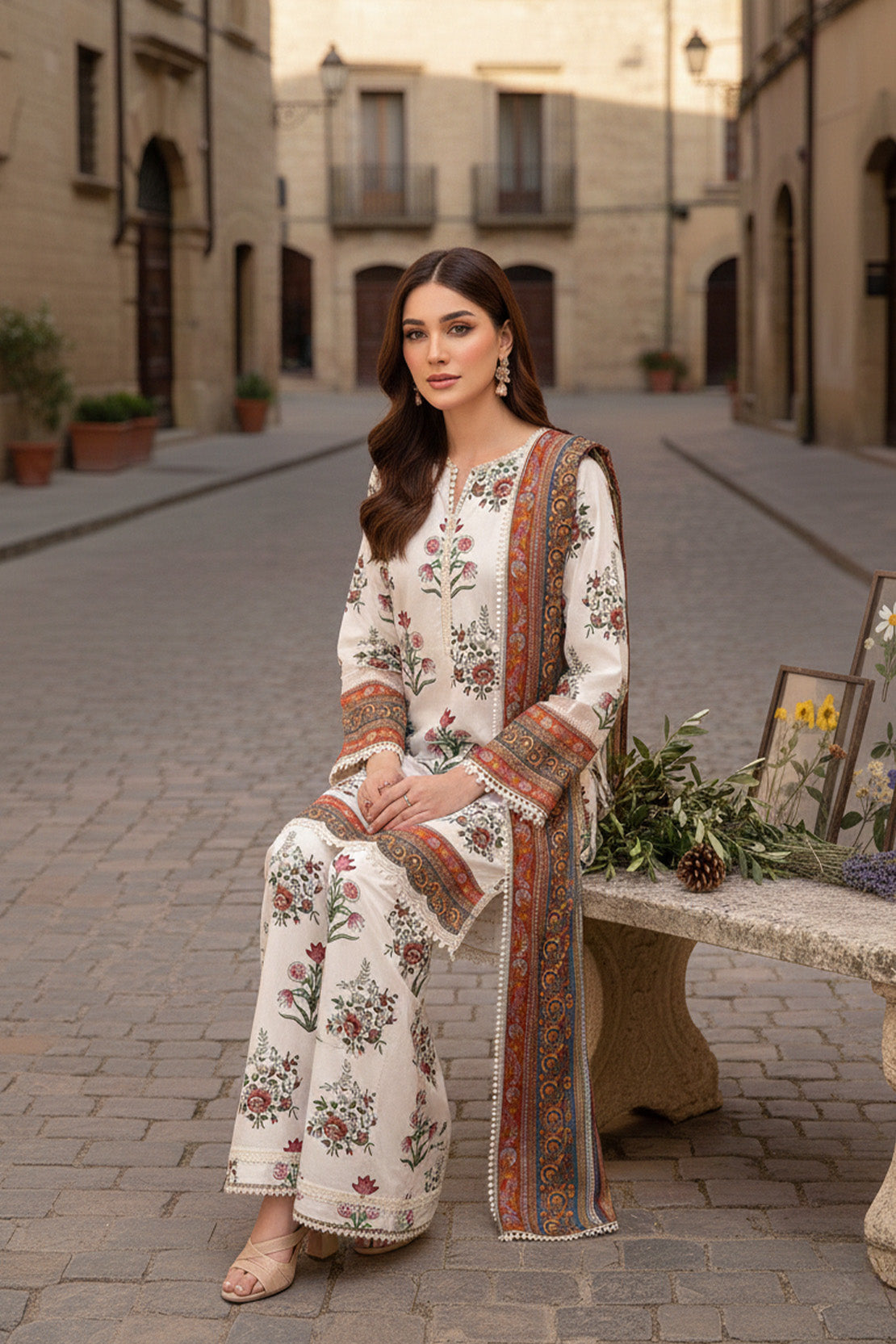 Printed - 3 Pc Slub Karandi Suit