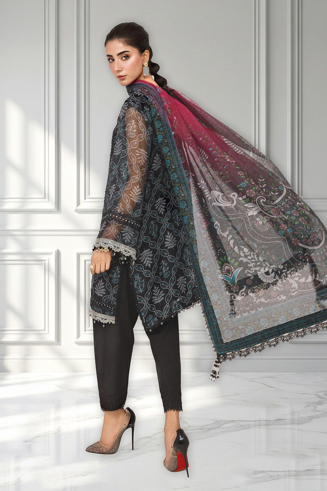 Embroidered - 3 Pc Cotton Net Suit