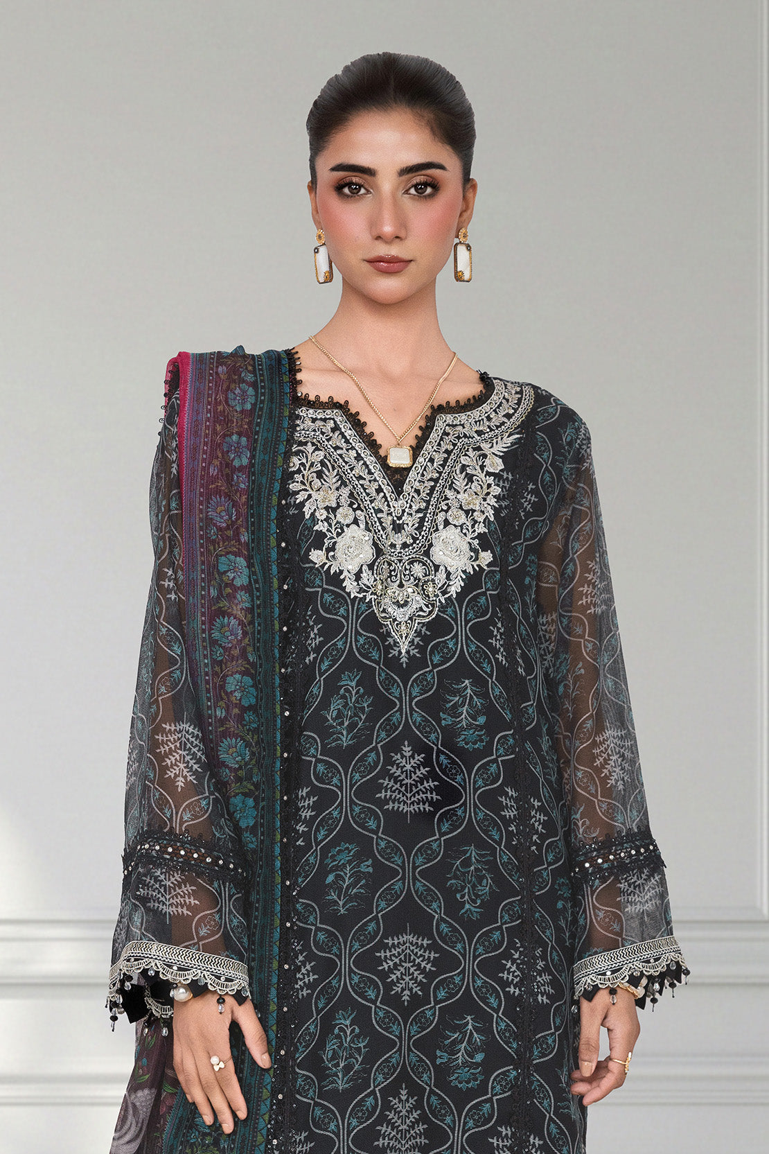 Embroidered - 3 Pc Cotton Net Suit