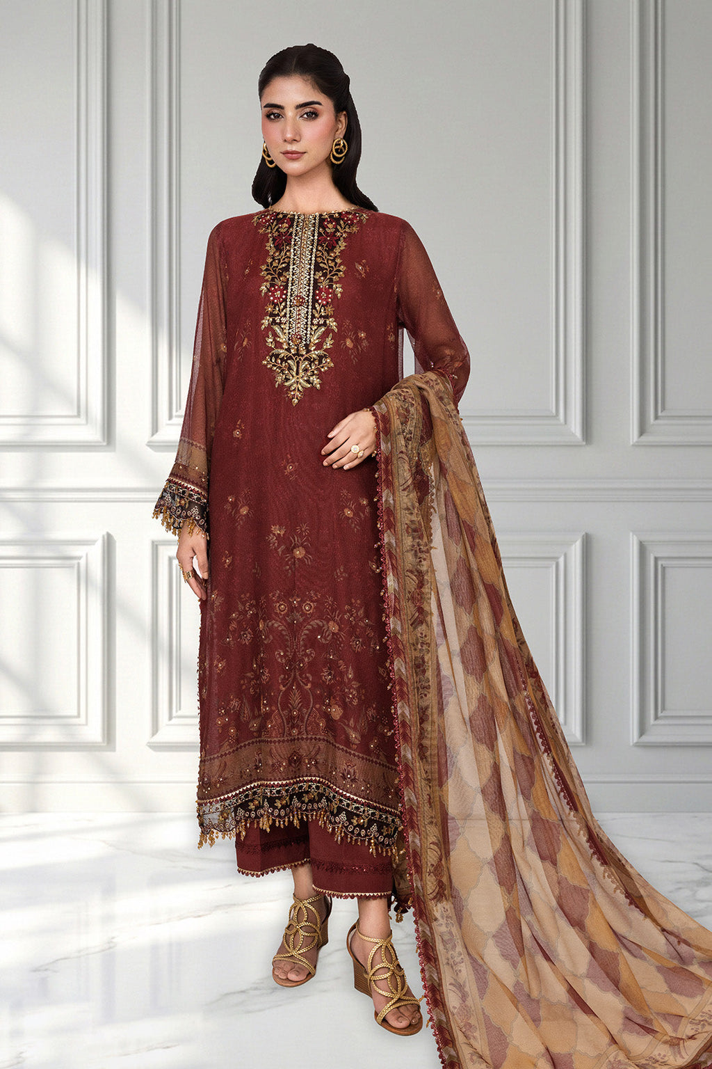 Embroidered - 3 Pc Cotton Net Suit