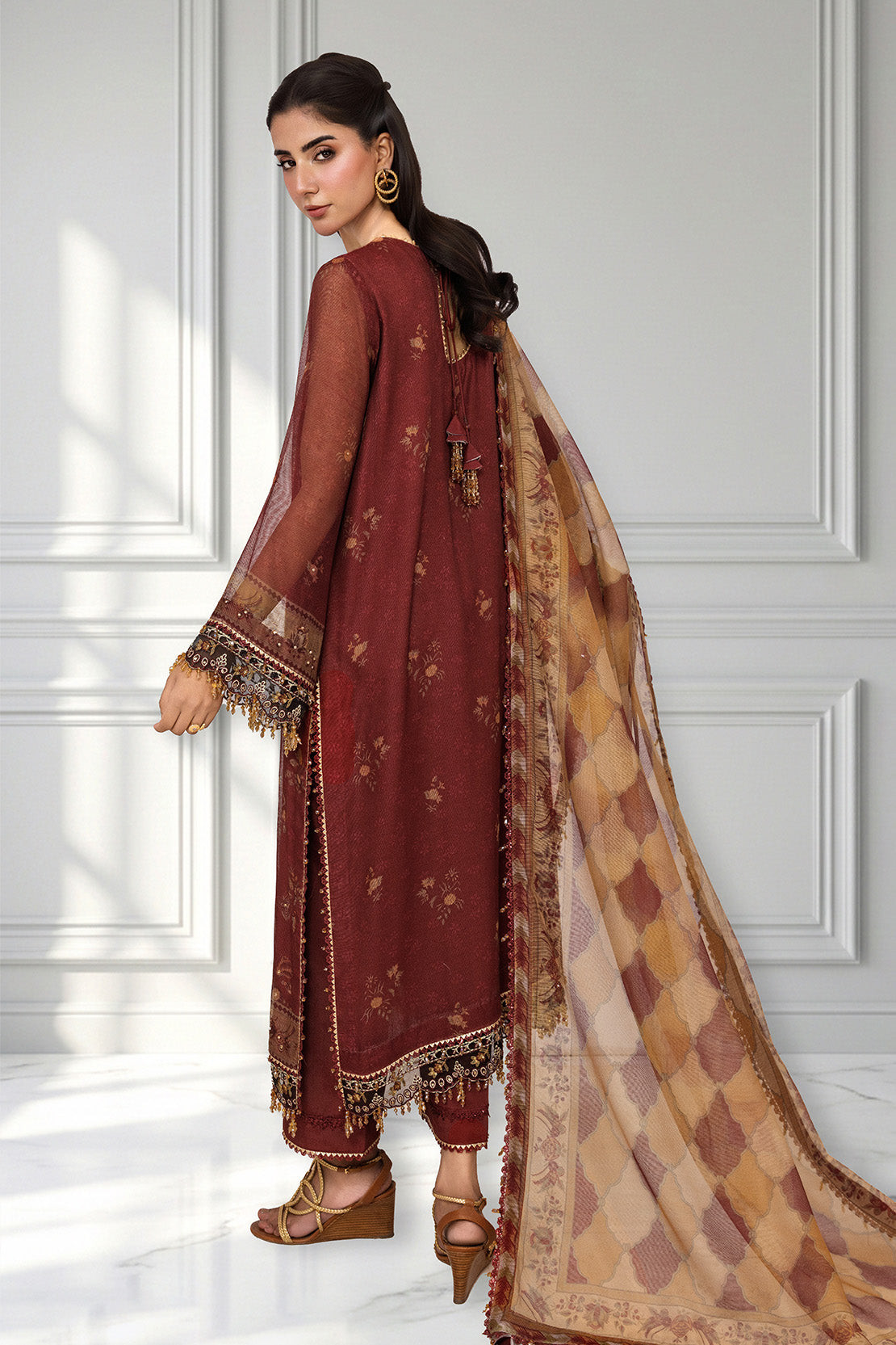 Embroidered - 3 Pc Cotton Net Suit