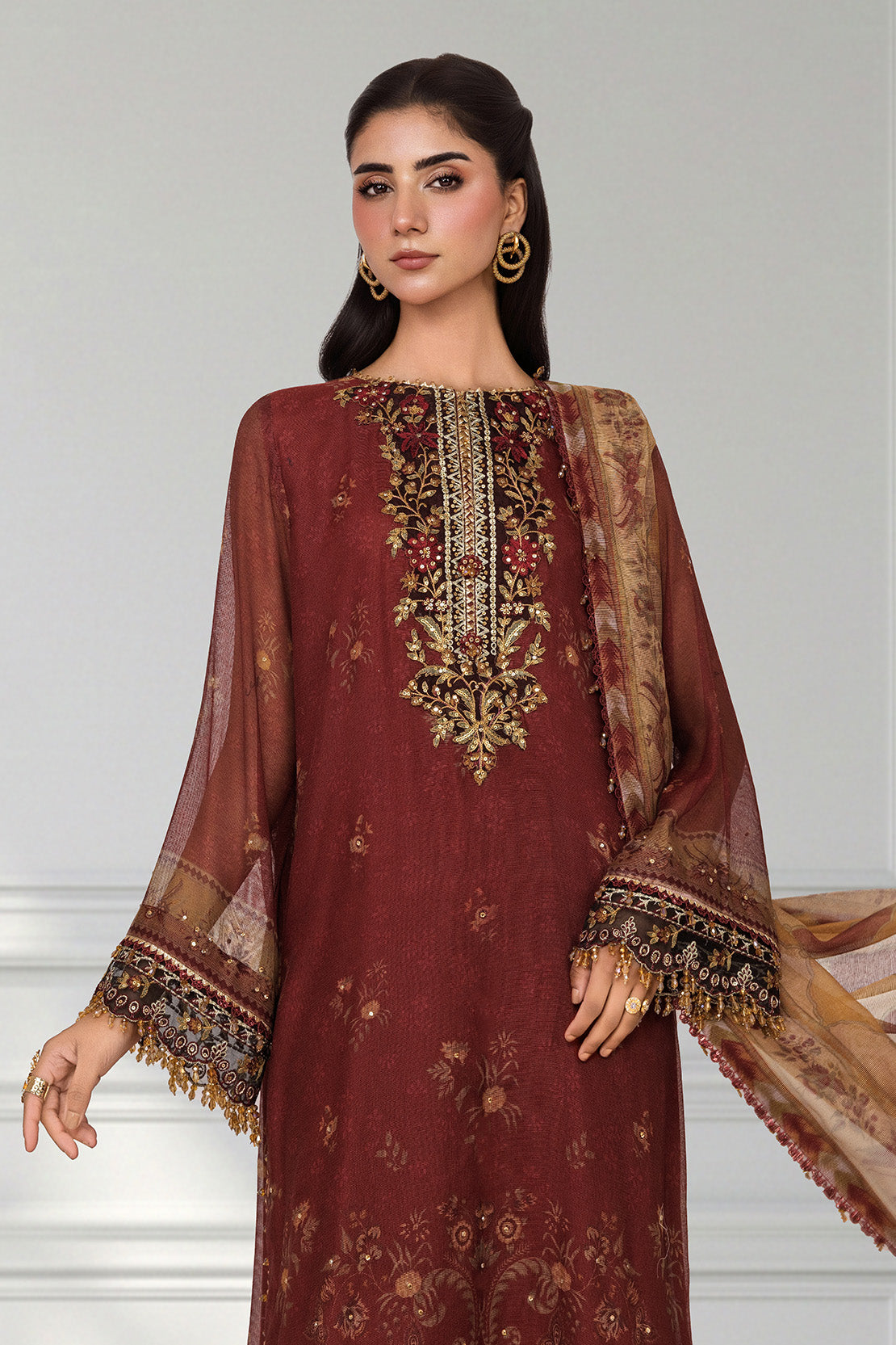 Embroidered - 3 Pc Cotton Net Suit