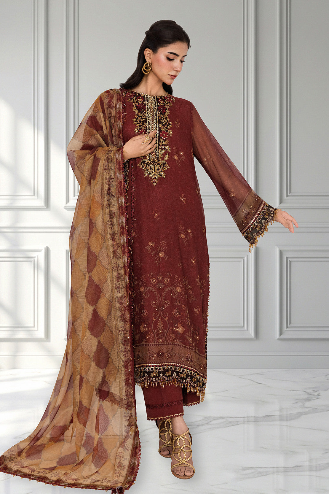 Embroidered - 3 Pc Cotton Net Suit