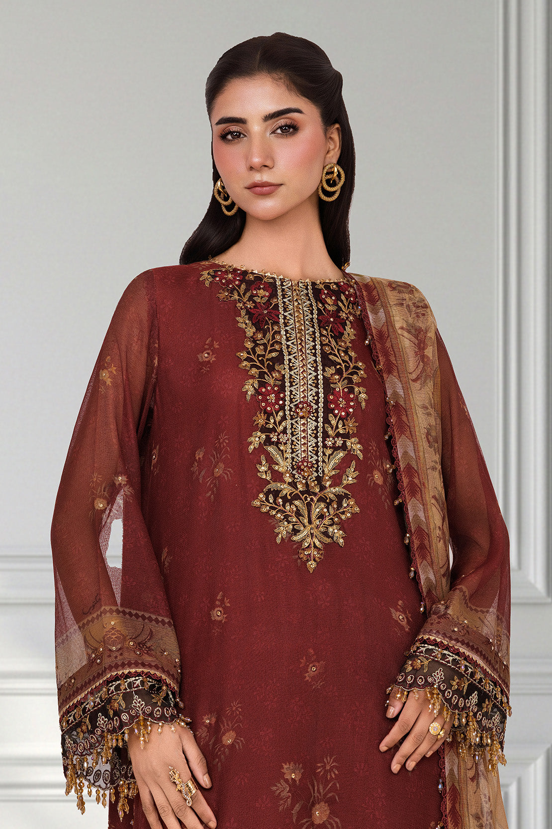 Embroidered - 3 Pc Cotton Net Suit