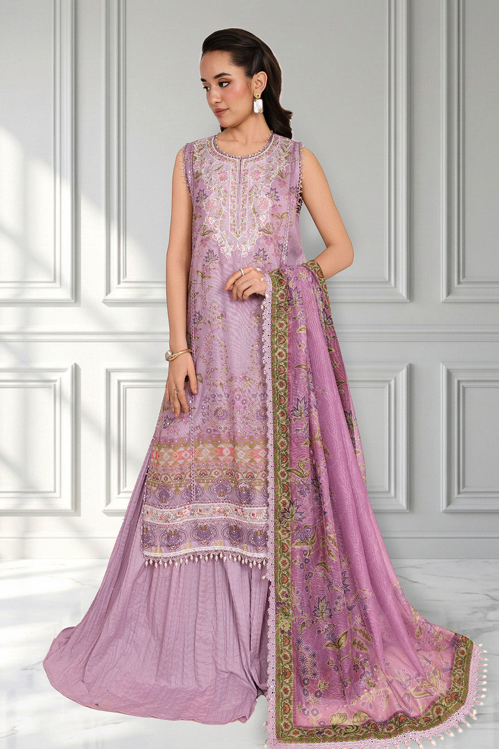 Embroidered - 3 Pc Cotton Net Suit