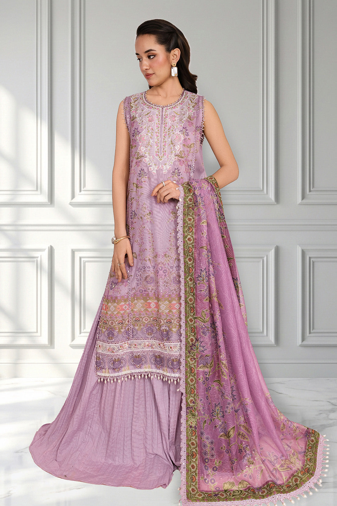Embroidered - 3 Pc Cotton Net Suit