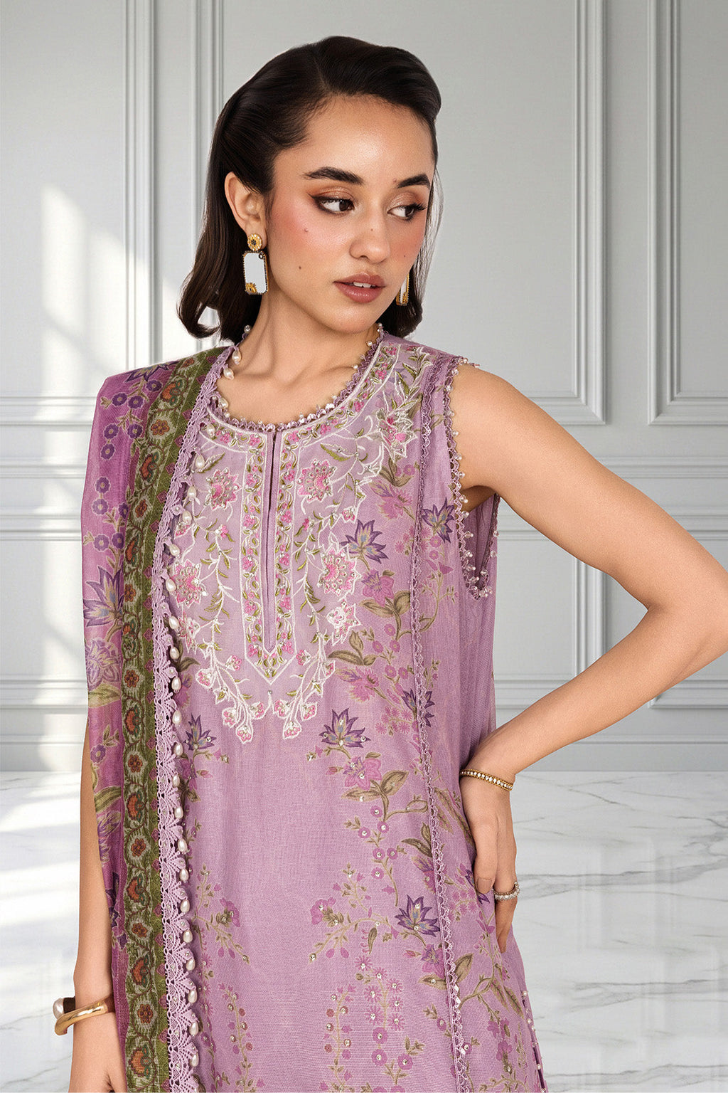 Embroidered - 3 Pc Cotton Net Suit