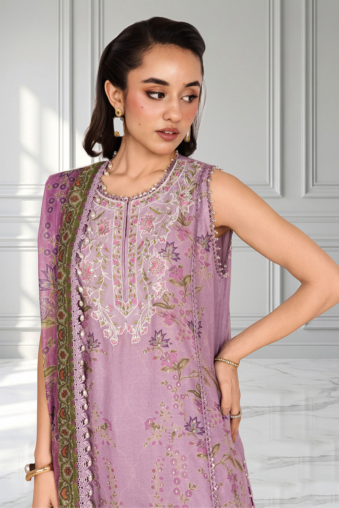 Embroidered - 3 Pc Cotton Net Suit