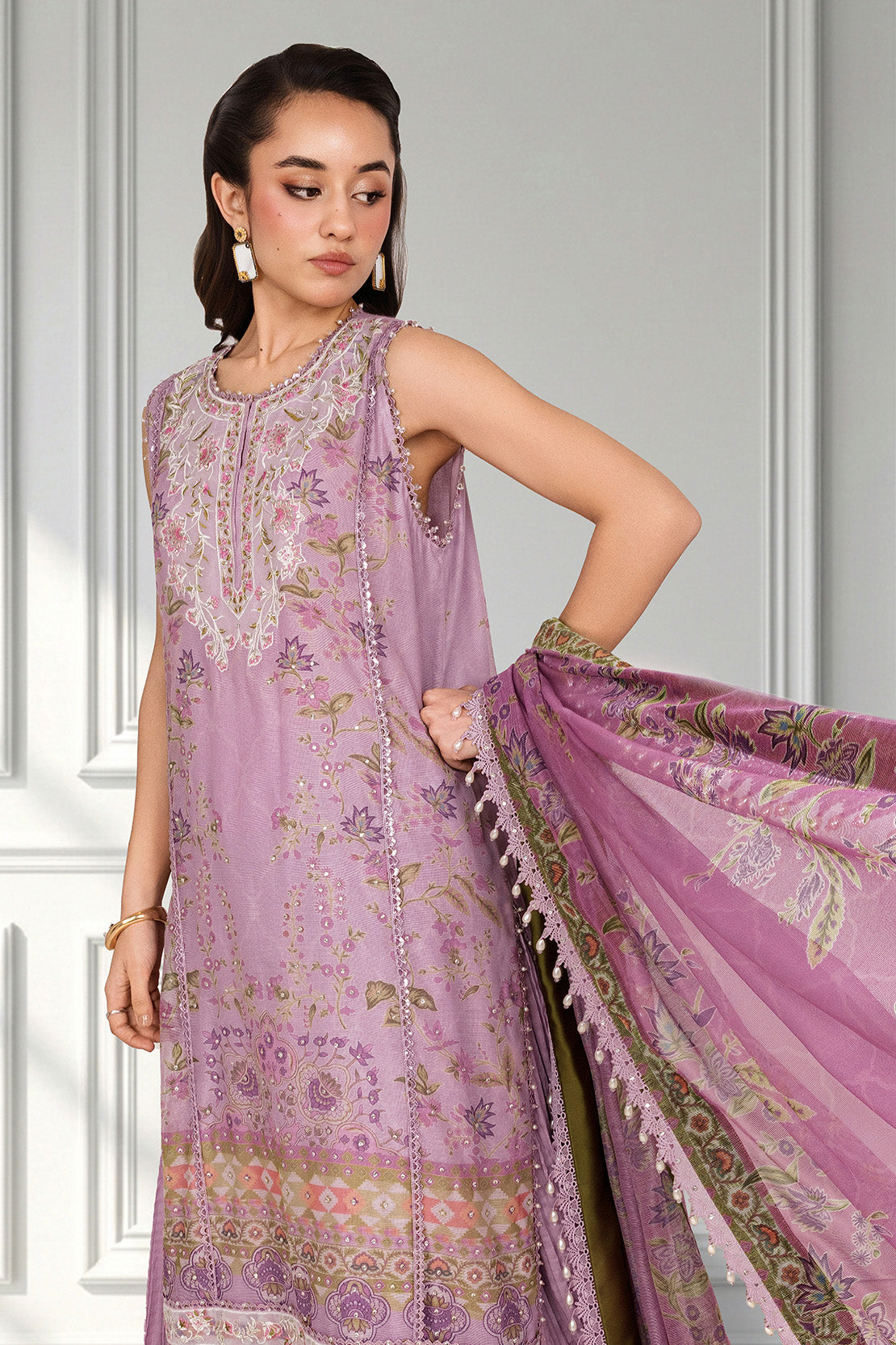 Embroidered - 3 Pc Cotton Net Suit