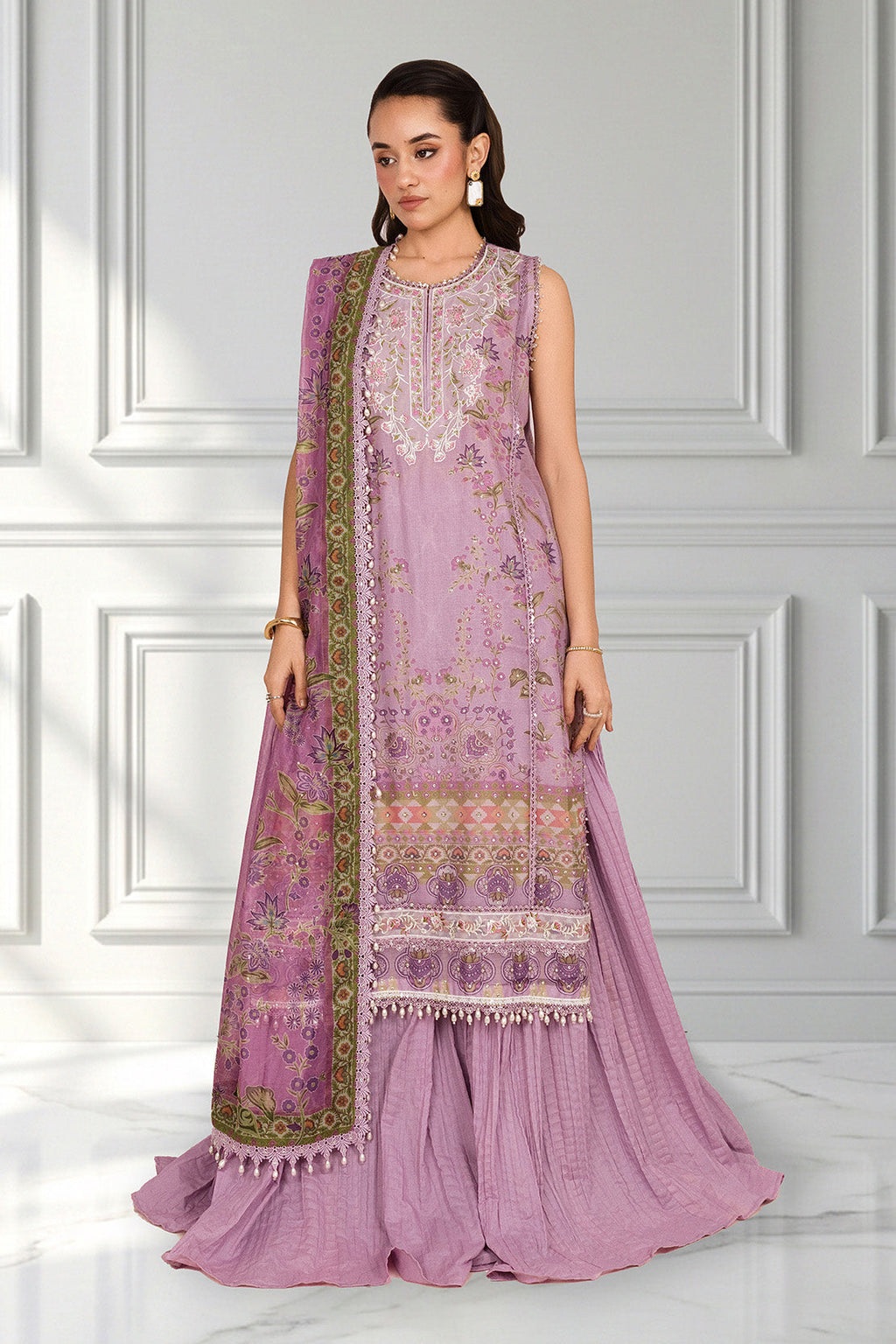 Embroidered - 3 Pc Cotton Net Suit