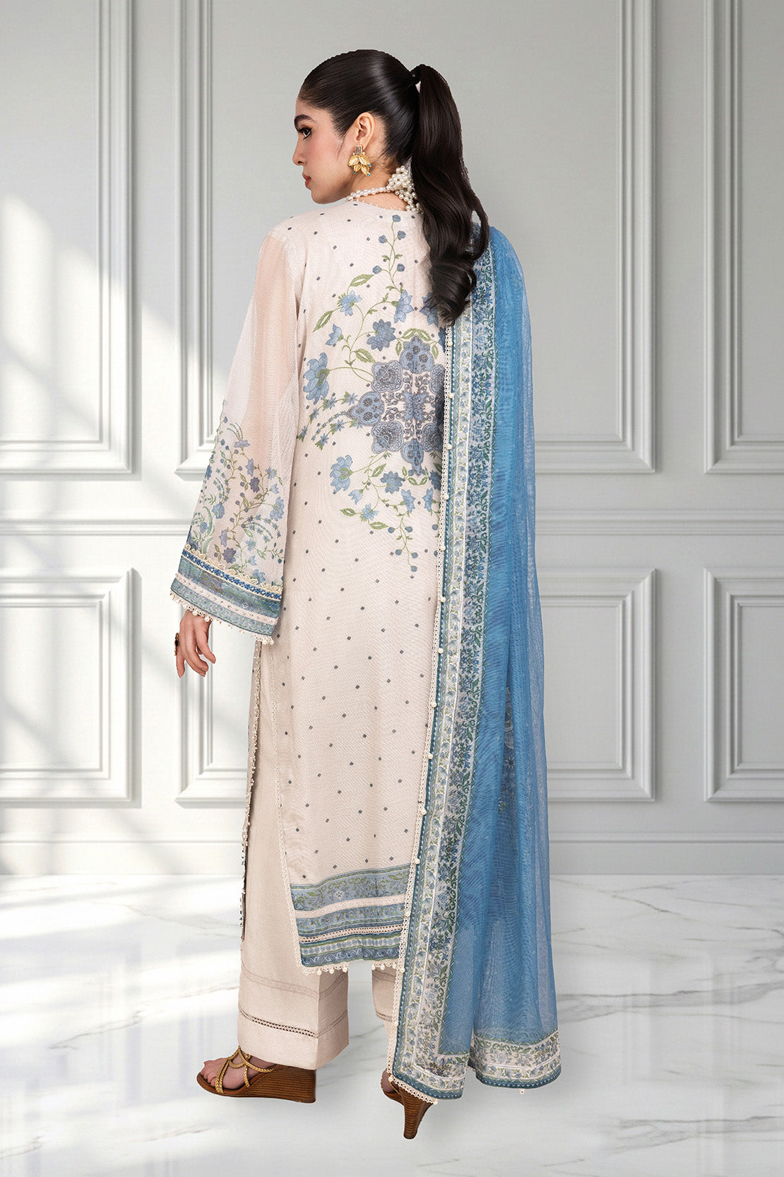 Embroidered - 3 Pc Cotton Net Suit