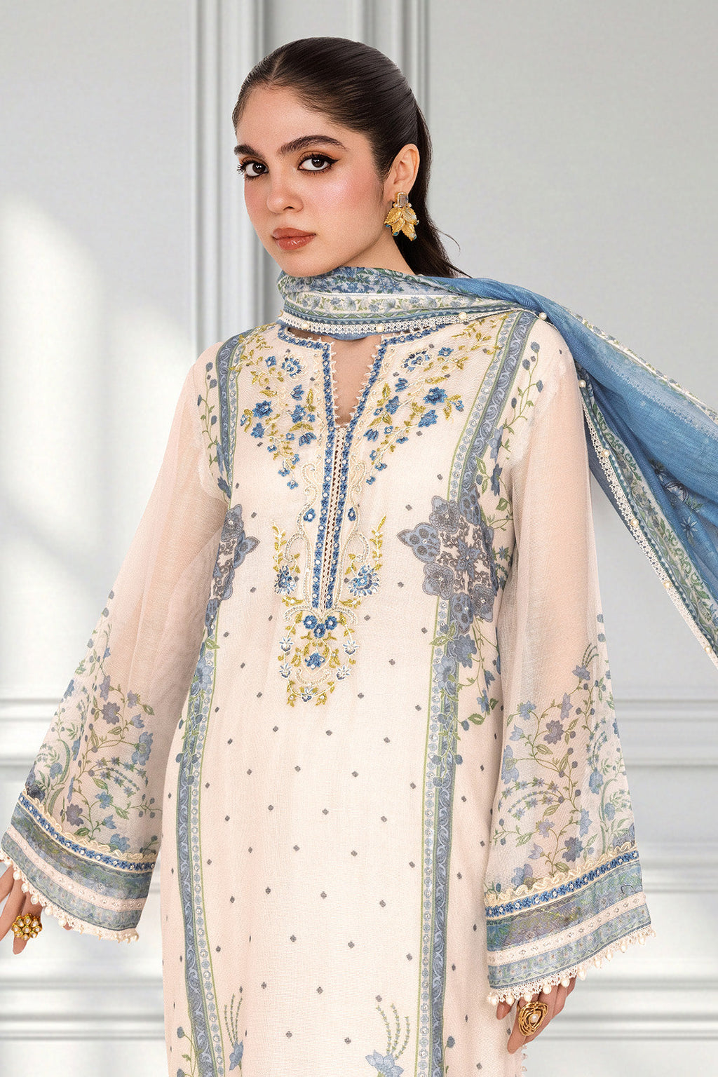Embroidered - 3 Pc Cotton Net Suit