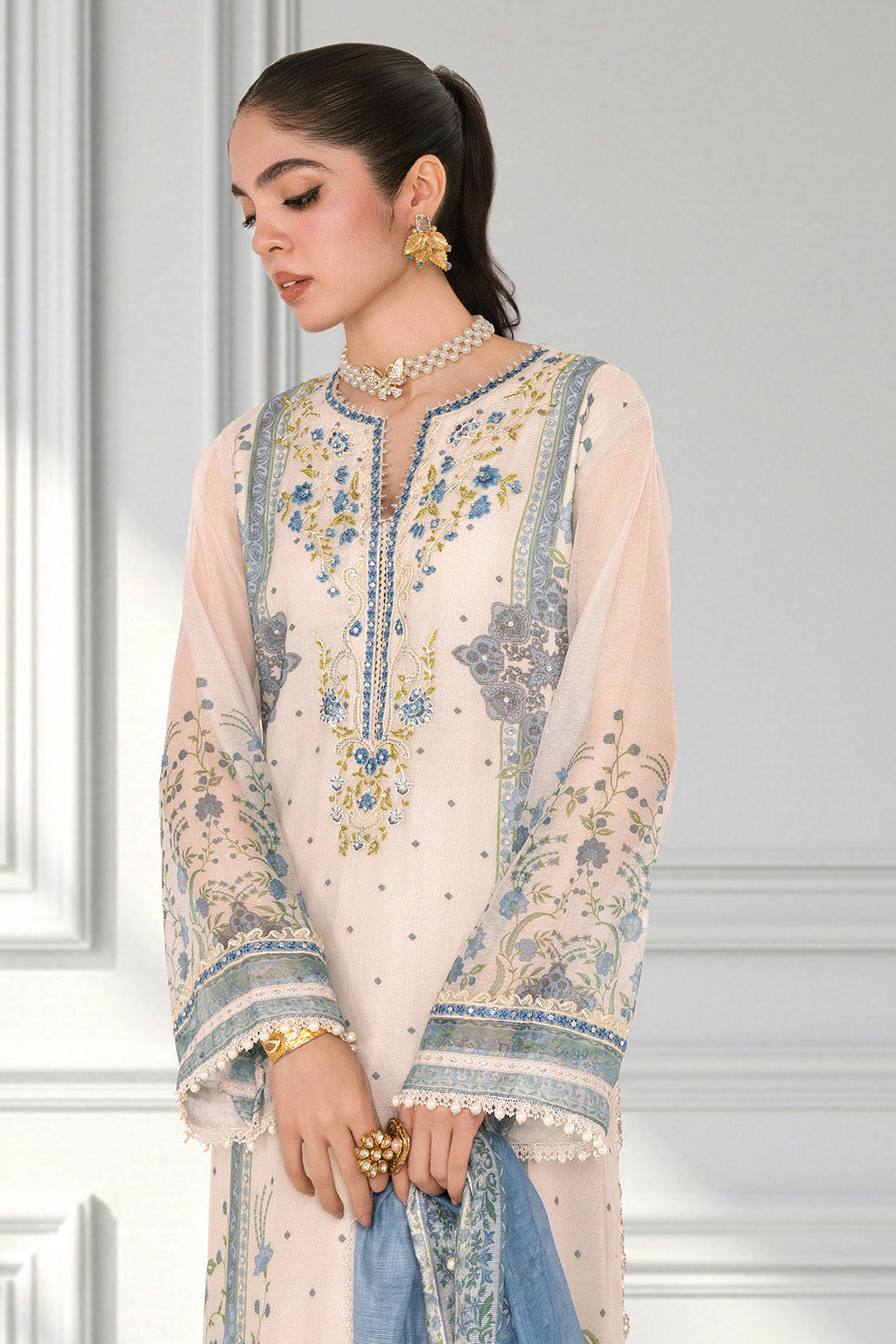 Embroidered - 3 Pc Cotton Net Suit